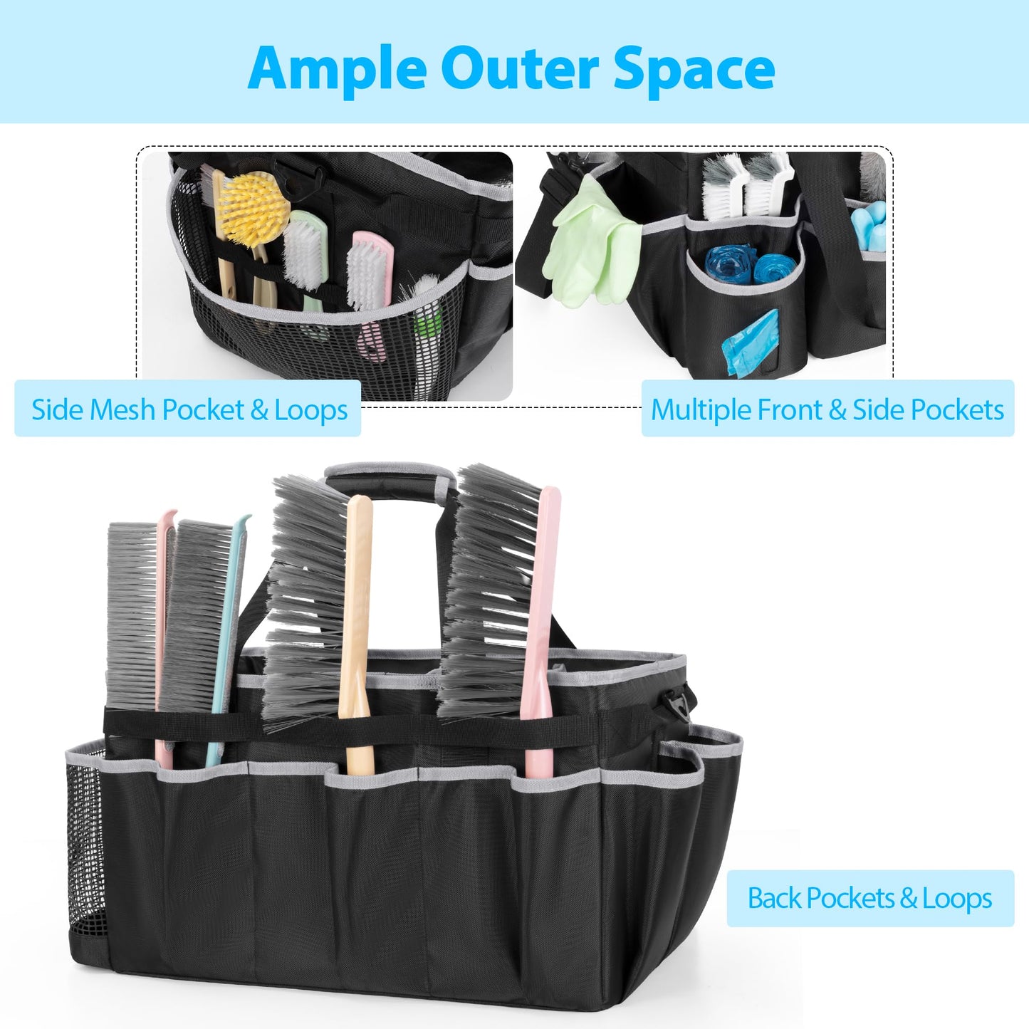 HODRANT Extra-Large Wearable Cleaning Caddy, Organizer Bag for Products, Housekeeper Tote With Pad, Handle & Divider, Car Wash Tools Bag for Detailing Supplies, Gray Edge