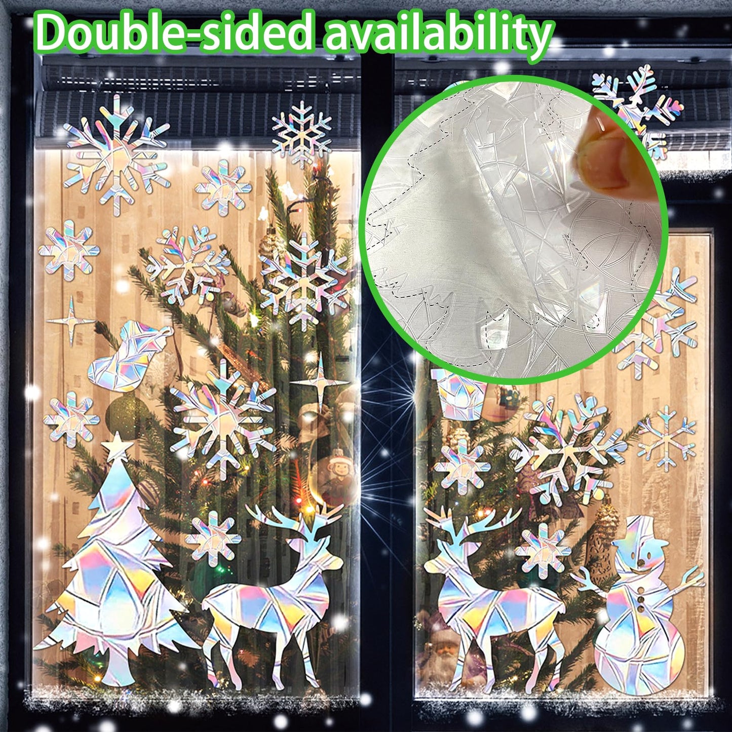 4 Sheets Christmas Window Clings - Snowflake Decals & Stickers for Glass Windows, Holiday & Winter Decor - 60Pcs