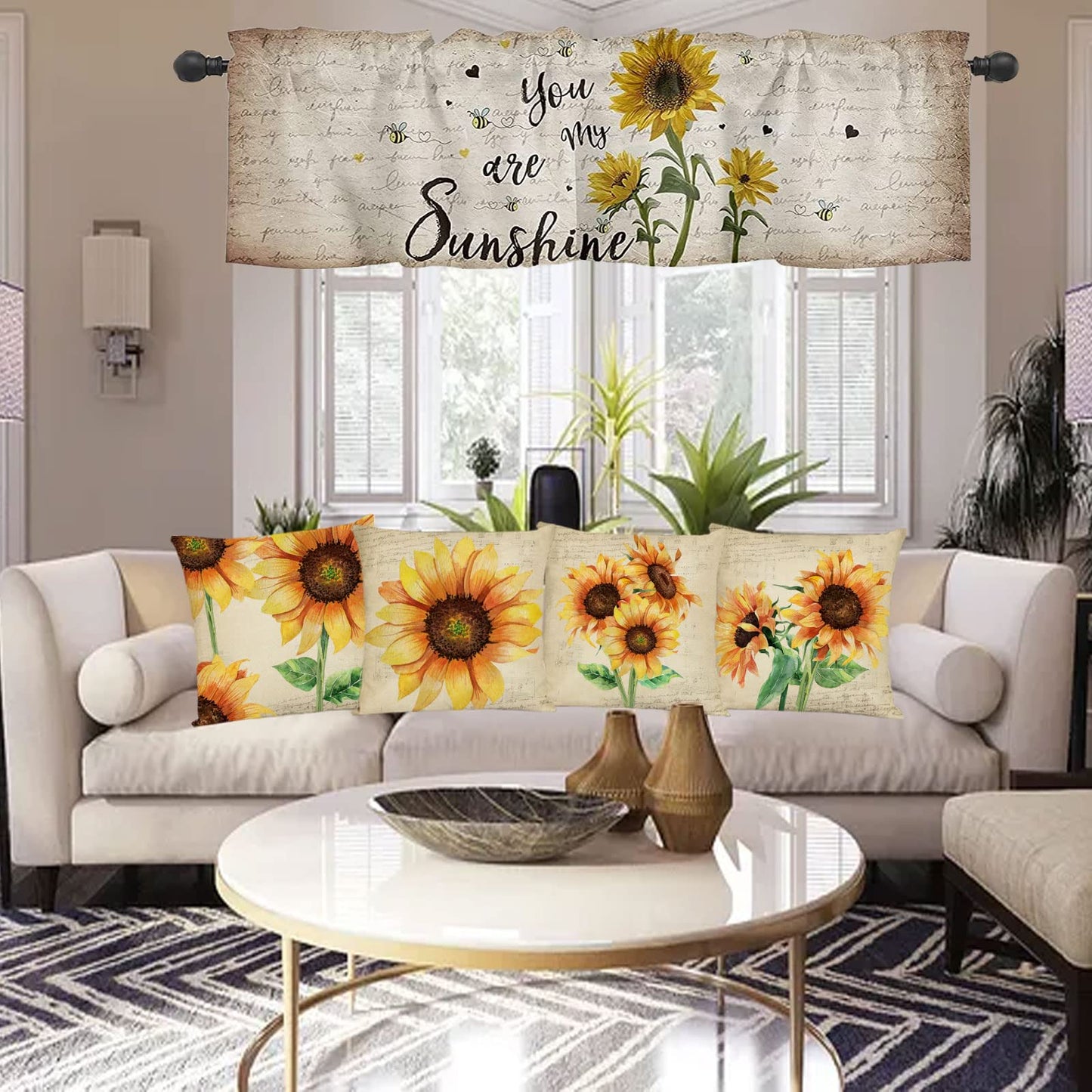 Neatee Living Set of 4 Sunflower Decorative Throw Pillow Covers 18x18 Inch Plant Pillow Covers Linen Square Pillow Cases Summer Flower Outdoor Sofa Couch Home Bed Decor Cushion Covers (18 by 18)