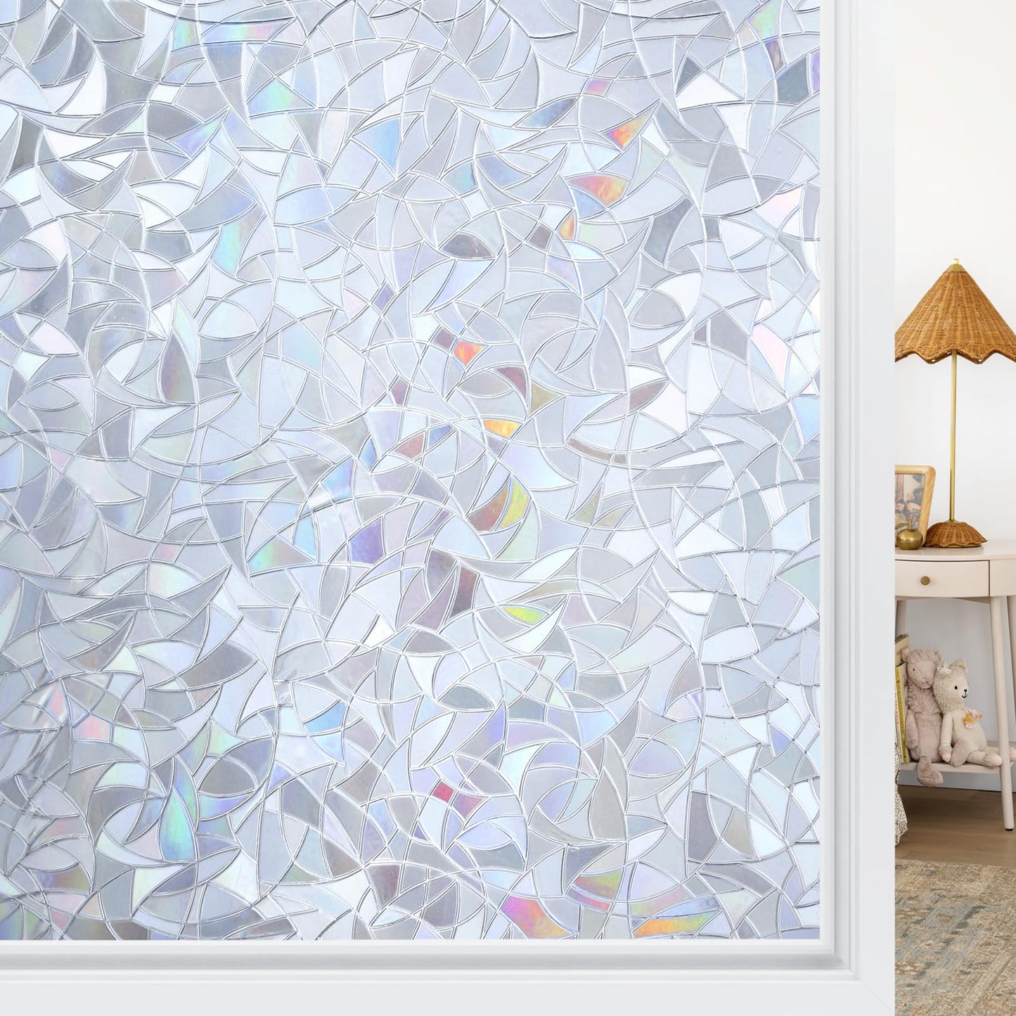 Haton Window Privacy Film, Stained Glass Rainbow Film Decorative Window Clings, Static Cling Sun Blocking Stickers Decals Coverings Tint for Home Heat Control, Non-Adhesive 17.5" x 78.7"