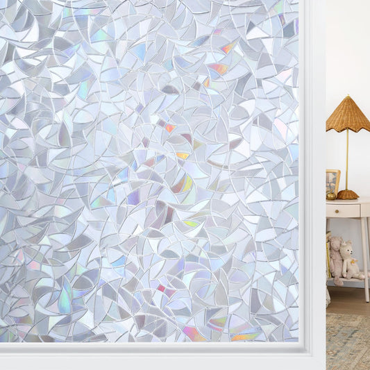 Haton Window Privacy Film, Stained Glass Rainbow Film Decorative Window Clings, Static Cling Sun Blocking Stickers Decals Coverings Tint for Home Heat Control, Non-Adhesive 17.5" x 78.7"