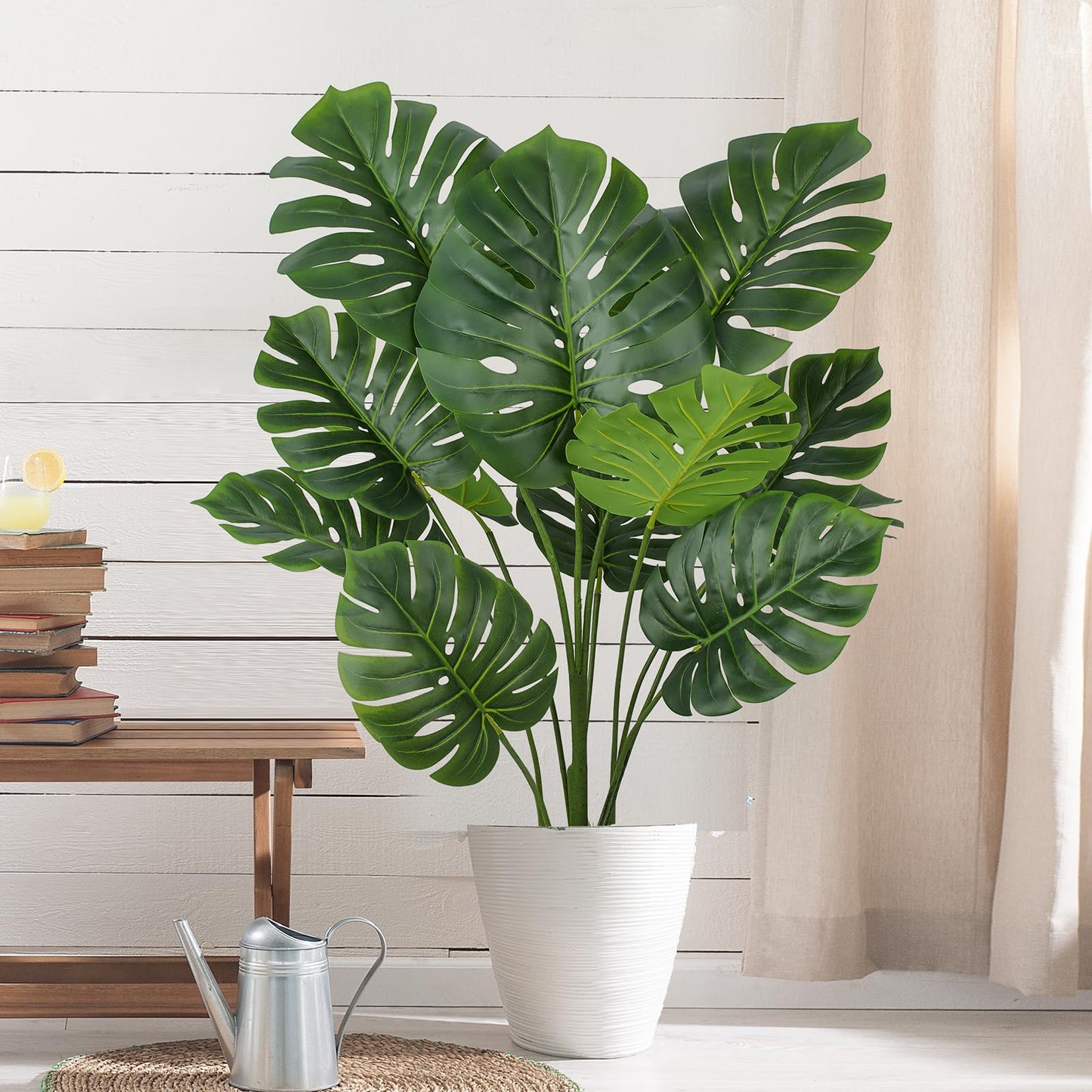 FLOWORLD Artificial Monstera Plant 4FT Tall Fake Swiss Cheese Plant Potted Faux Tropical Floor Plants Indoor Decorative House Plants Artificial Palm Trees for Home Office Living Room Decor, 2 Pack