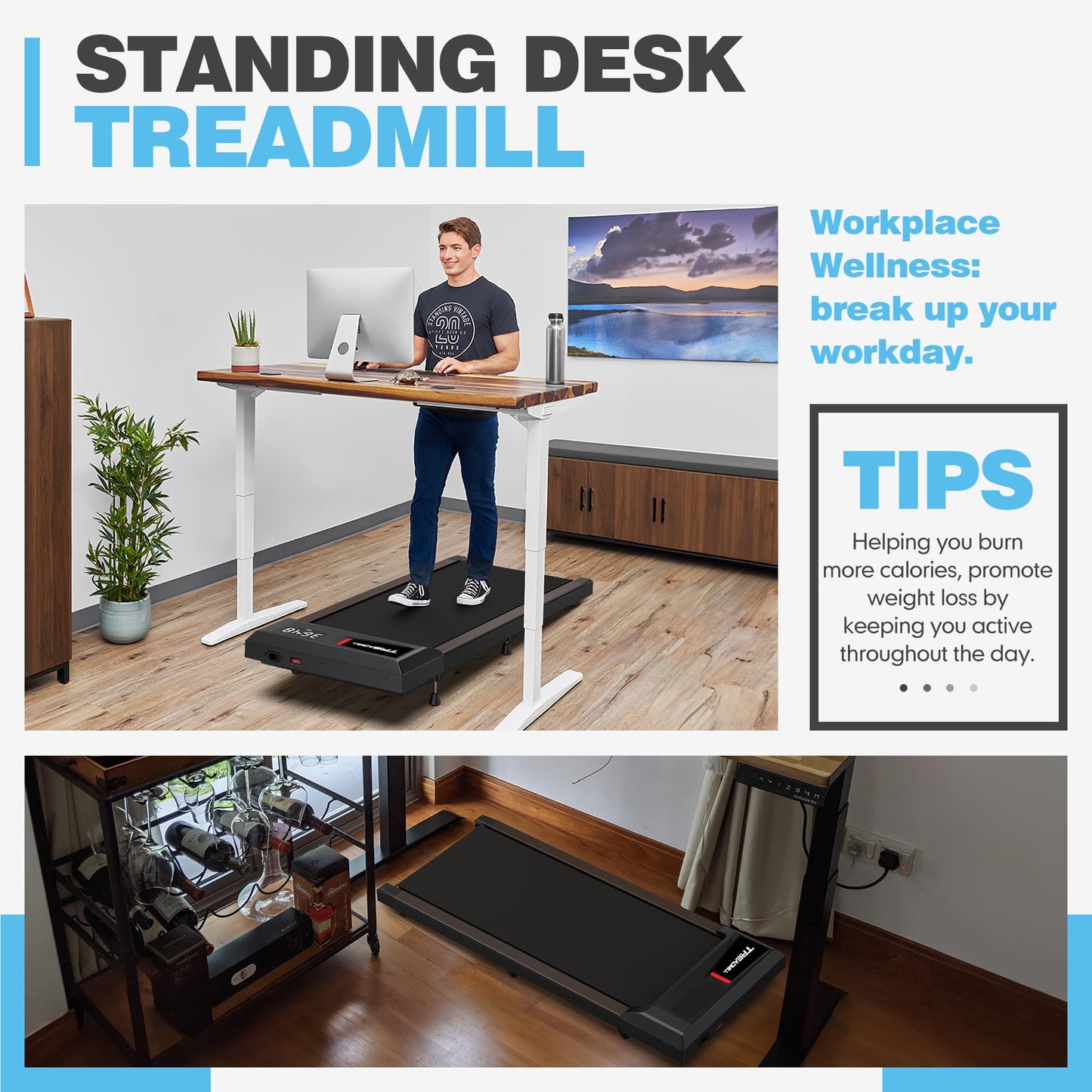 WELLFIT Walking Pad with 10% Incline,265 lbs Max Capacity,Quiet Standing Under Desk Walking Jogging Treadmills for Home,Works for APP/Voice Control/Remote Control