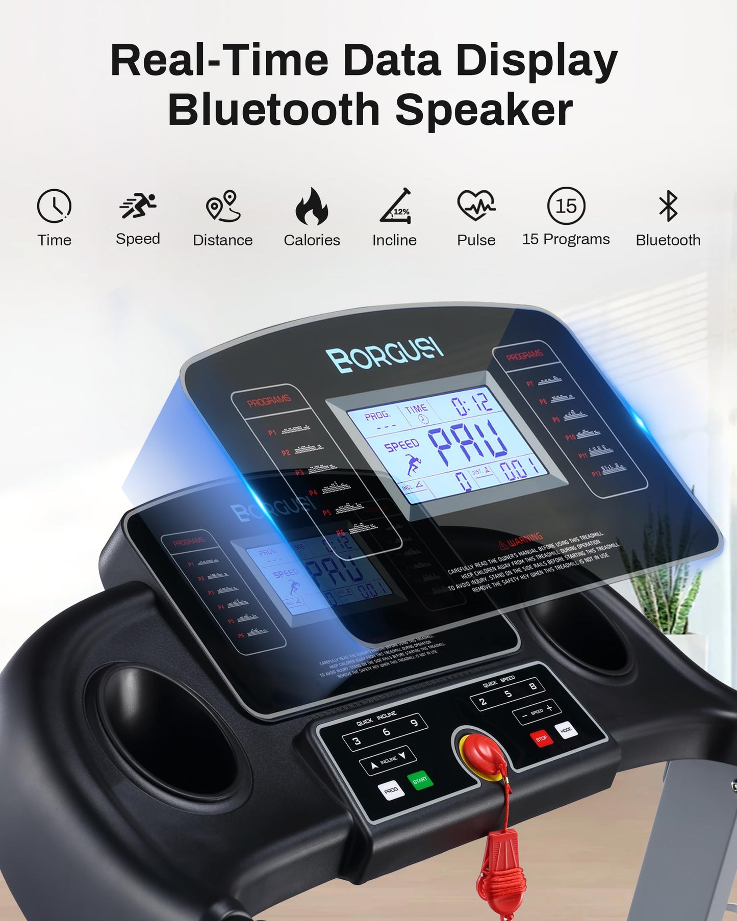 Treadmill with Auto Incline - 300 LBS Capacity Running Machine with 17.5 Wide Belt, 3HP Folding Electric Treadmills with Bluetooth Speaker for Home, Up to 8.5 MPH Speed, 15 Preset Programs