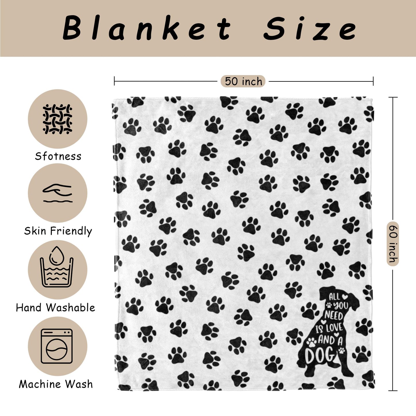 HIWX Paw Print Dog Blanket – Soft Throw for Dog Moms, Gift Idea for Pet Owners, Cozy Blanket for Couch or Bed, 50x60 Inches