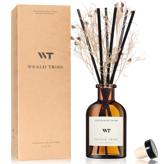 WEALD TRIBE Flower Reed Diffuser Set Clean White Linen Scent for Bathroom Air Fresheners | 4.0 fl oz Essential Oils with Sticks Home Fragrance Defusers | House Bedroom Office Shelf Decor & Gift