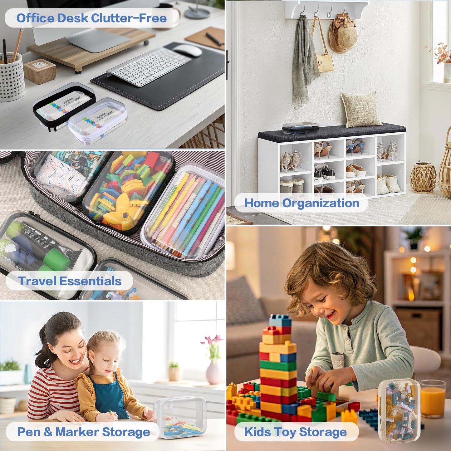 Mihkiom 2Pcs Clear Hard Shell Zipper Case, BIiss Plastic Bins for Organizing, Clear Zipper Pouches Makeup Case & Lidded Storage Bins Organizer for Storage Cosmetics, Puzzles, 8.7 x 6.3 x 2.4 Inch