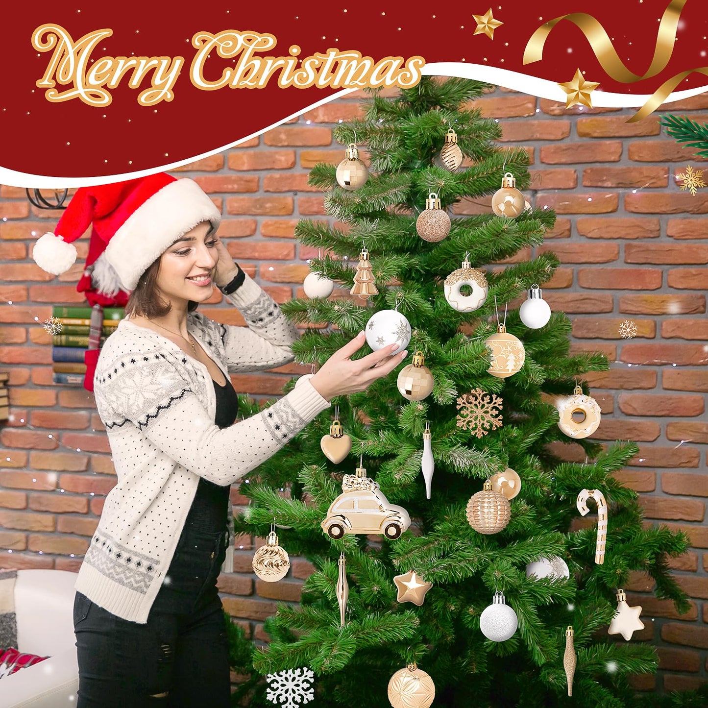 DeckTheHalls Christmas Ornaments 72 Count, Christmas Balls, Shatterproof Christmas Decorations for Tree, Gold Plastic Ornaments (Champagne)