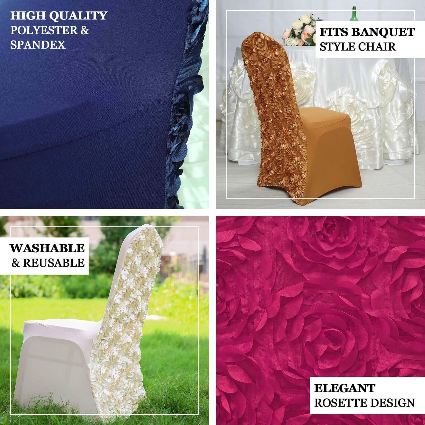 Efavormart 20 PCS White Satin Rosette Spandex Stretch Folding Chair Cover for Party Dining Chairs Wedding W/Foot Pockets Washable Slipcovers for Outdoor Events