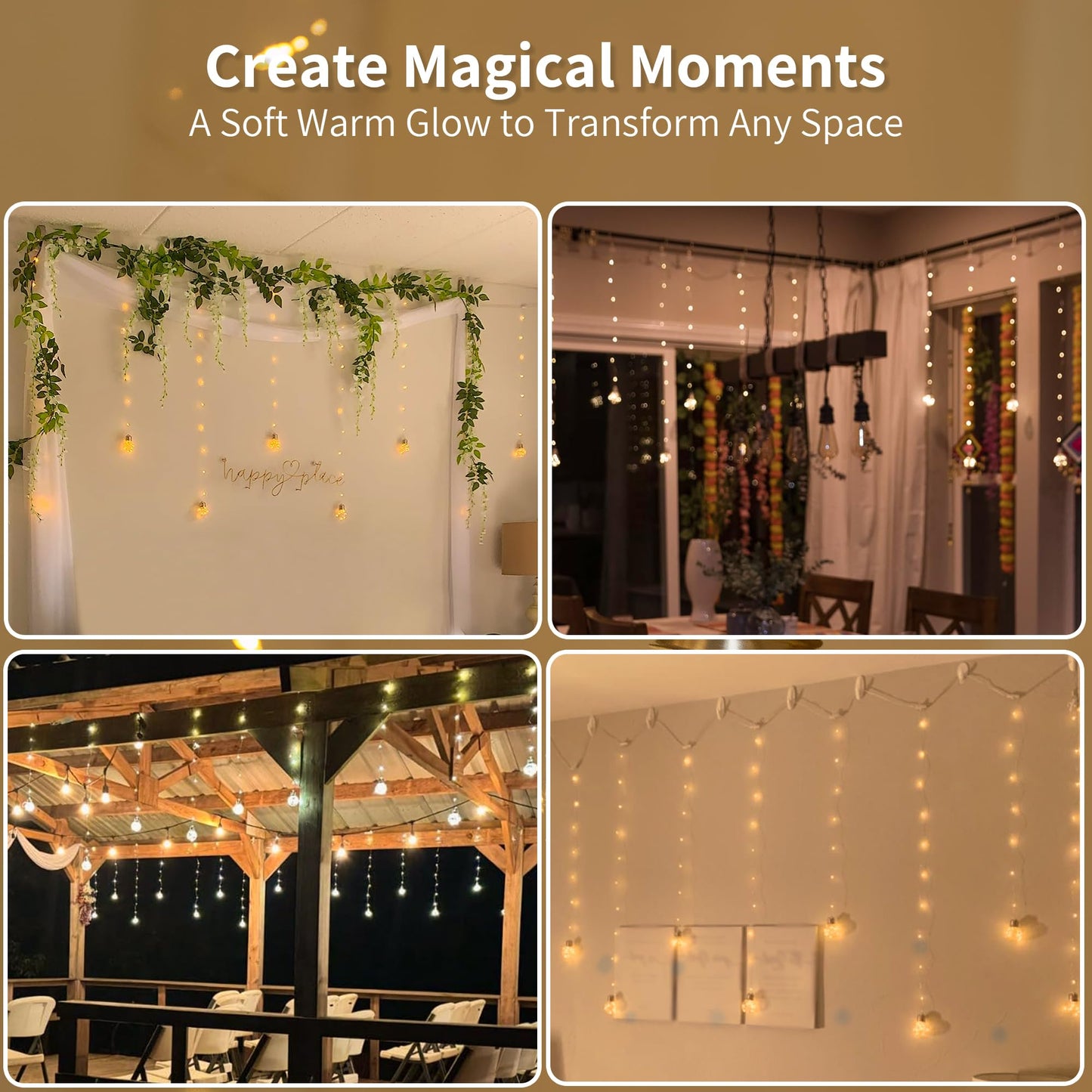 YOLIGHT Wishing Ball Curtain Lights 200 LED Window Curtain String Lights with Remote, USB Battery Powered Twinkle Globe Fairy Lights for Wedding Party Bedroom Christmas Decoration (Warm White)
