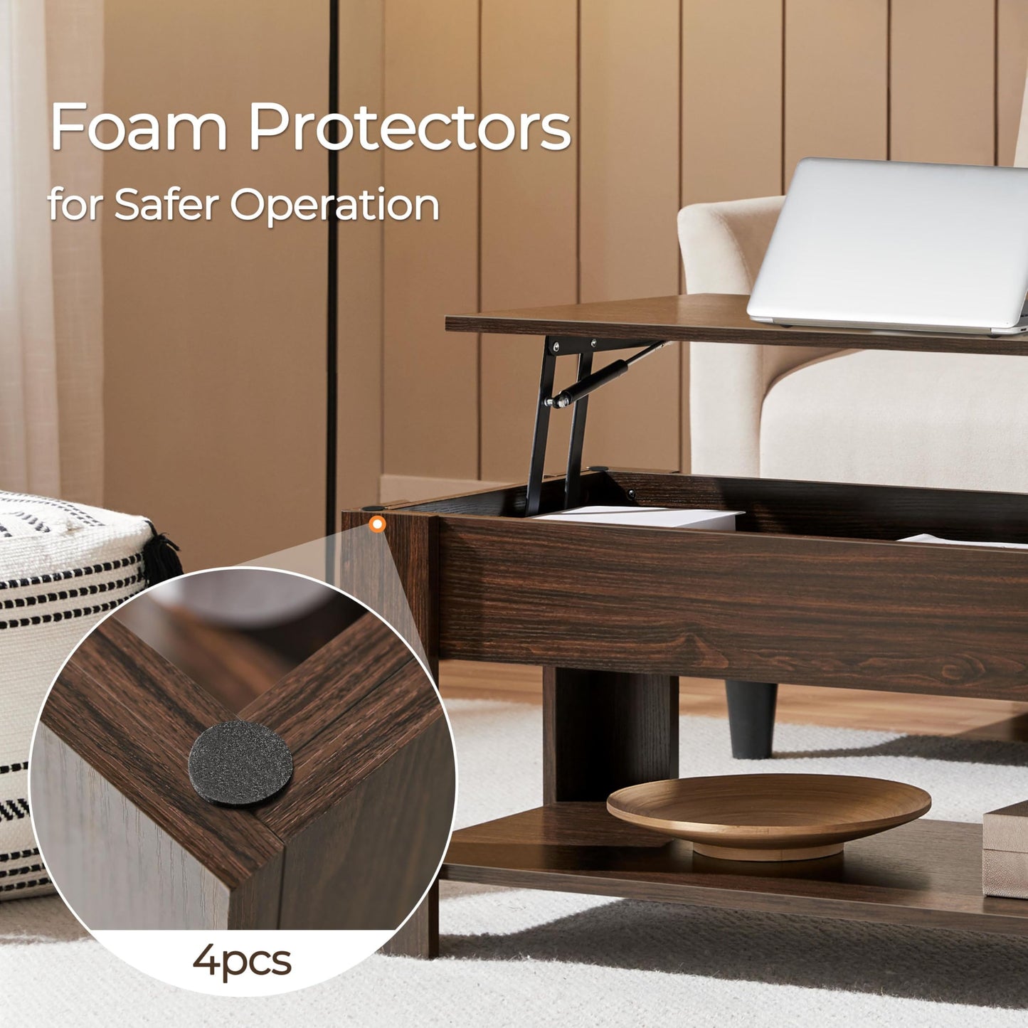 Yaheetech Lift Top Coffee Table with Hidden Compartment and Storage Shelf, Rising Tabletop Dining Table for Living Room Reception Room, 47.5in L, Espresso