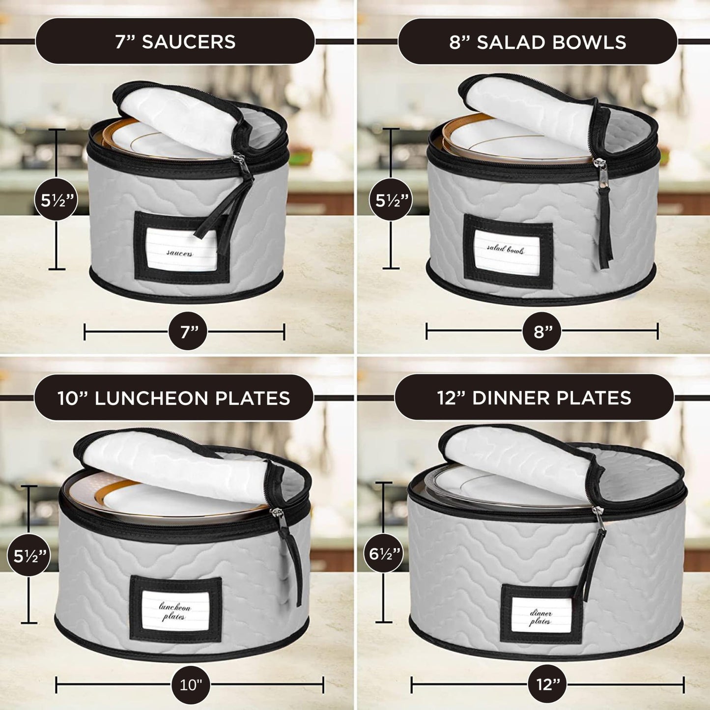 China Storage Containers 5-Piece Set Moving Boxes for Dinnerware, Glasses, Plates, Mugs and Saucers Sturdy Quilted Microfiber Dish Organizer with Dividers for Seasonal Storage - Gray