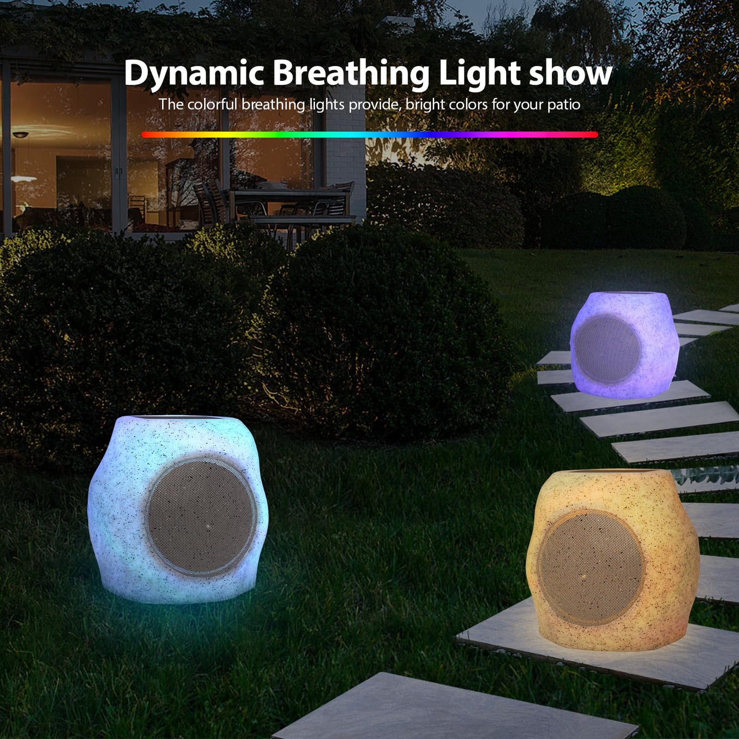 Reatsoc Outdoor Solar Rock Bluetooth Speakers with Colorful Lights, Deep Bass IPX4 Waterproof Speaker, Solar-Powered, TWS Paring, Perfect for Pool Garden and Outdoor Activities - Marble 2 Pack