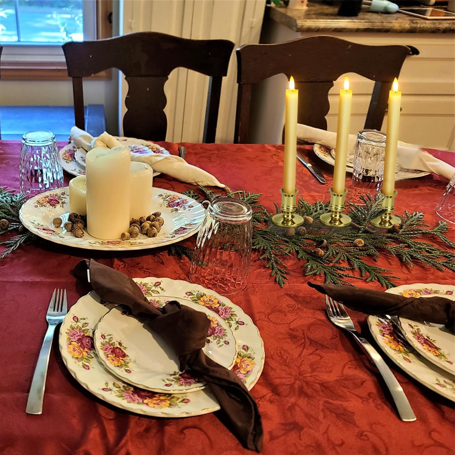 6 Pack Flameless LED Taper Candles With 2 Remotes, Fake Candles With Holders, Battery Operated Pillar 3D Flame Real Wax for Home Decor, Wedding, Table, Festival, Halloween, Christmas