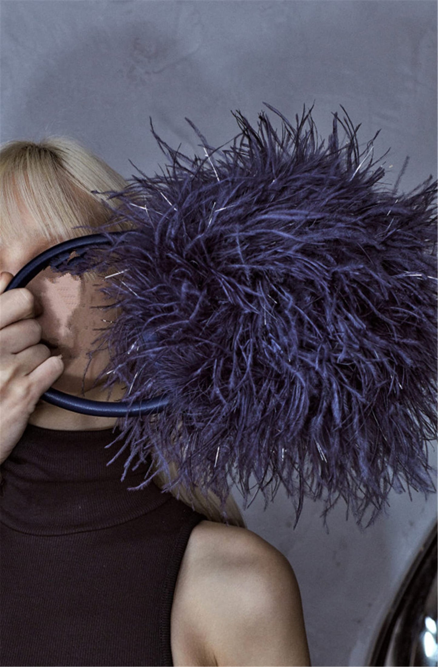 Skying Women's Real Ostrich Feather Evening Purse Handbag Clutch, Party Gift Wool Bag Wallet Tote For Winter (Pink)