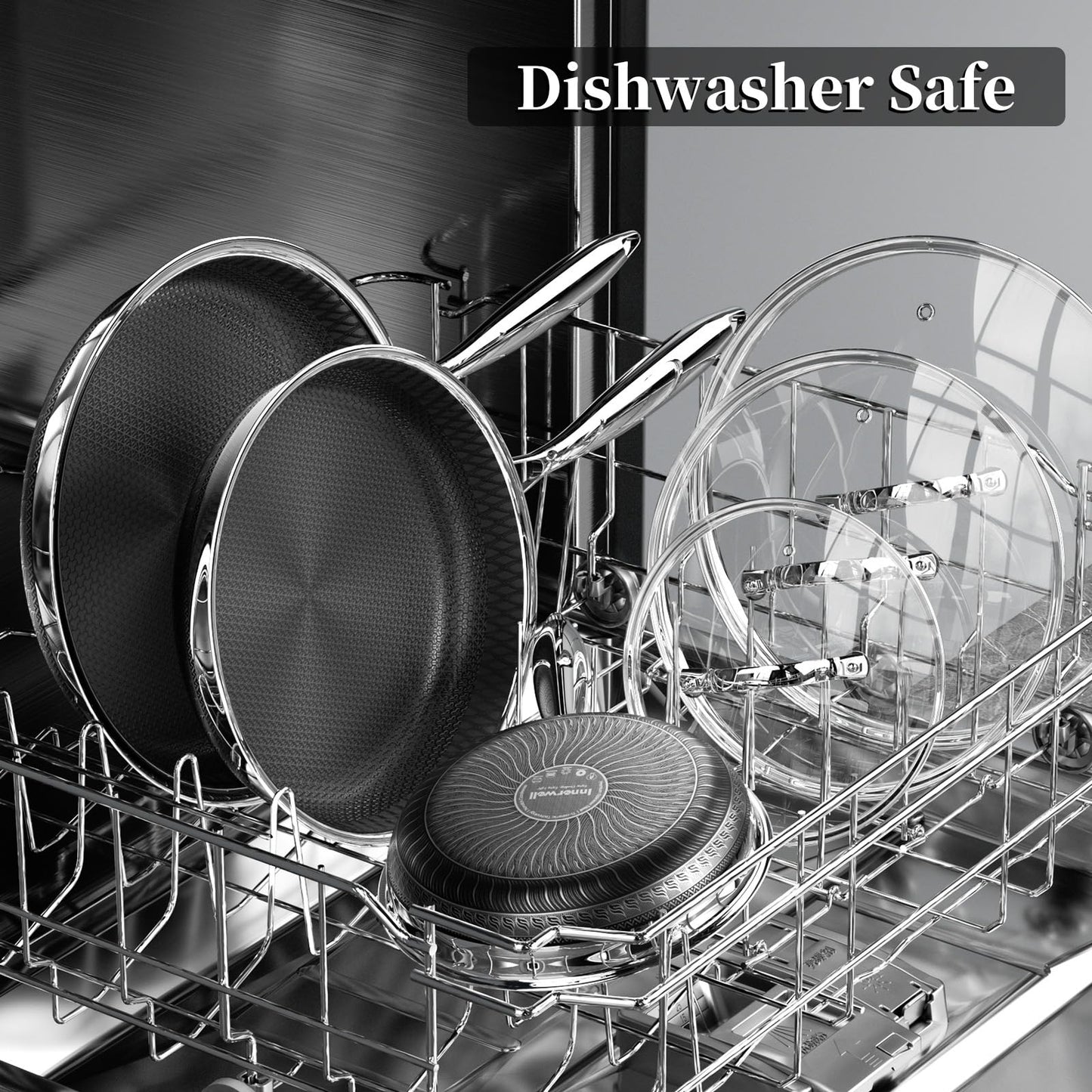 Innerwell Nonstick Titanium Ceramics Stainless Steel Frying Pan Set, 6 Pieces Nonstick Honeycomb Stainless Steel Frying Pan Set, Non Stick Egg Omelet Cooking Pan Set, Induction Compatible, PFAS Free