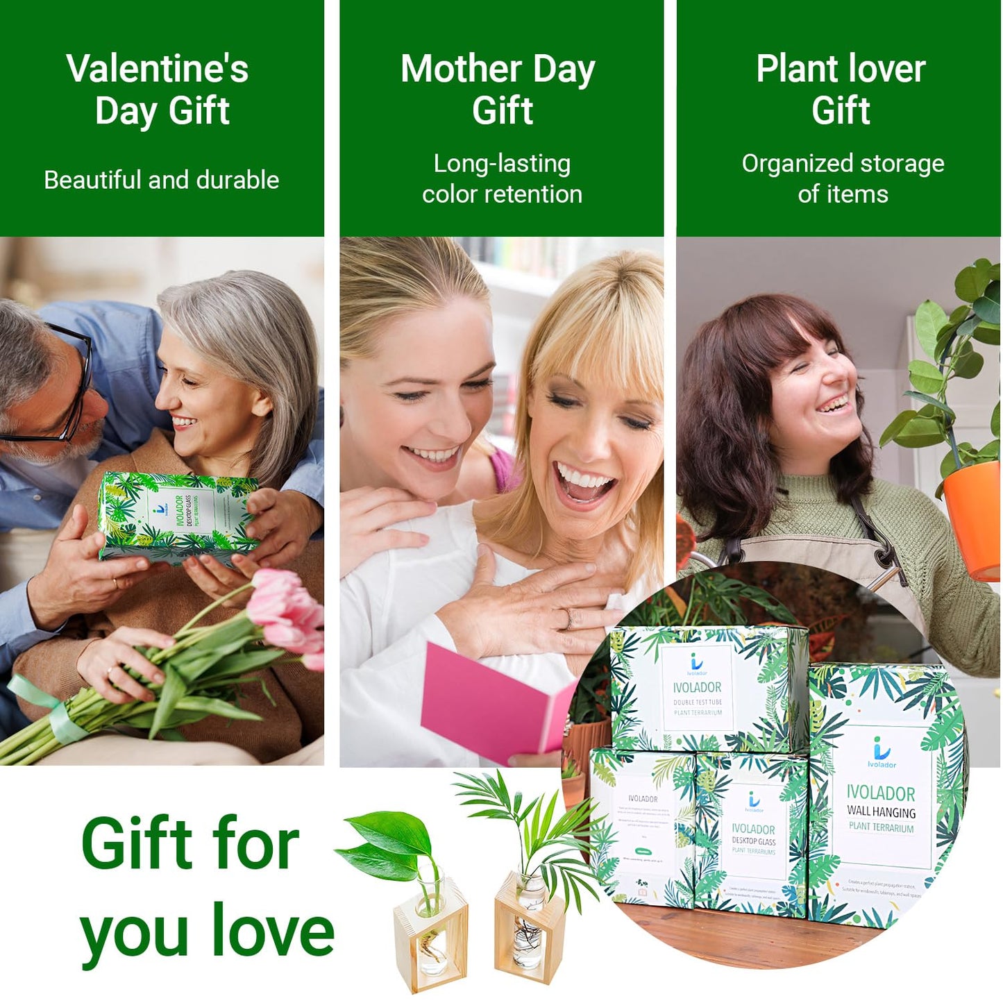 Ivolador Plant Propagation Station, Plant Propagation Tubes,Gifts for Plant Lovers,Plants Cutting Holder Office Desk Garden Décor Gifts for Mom Women Hydroponic Vase Gift Box