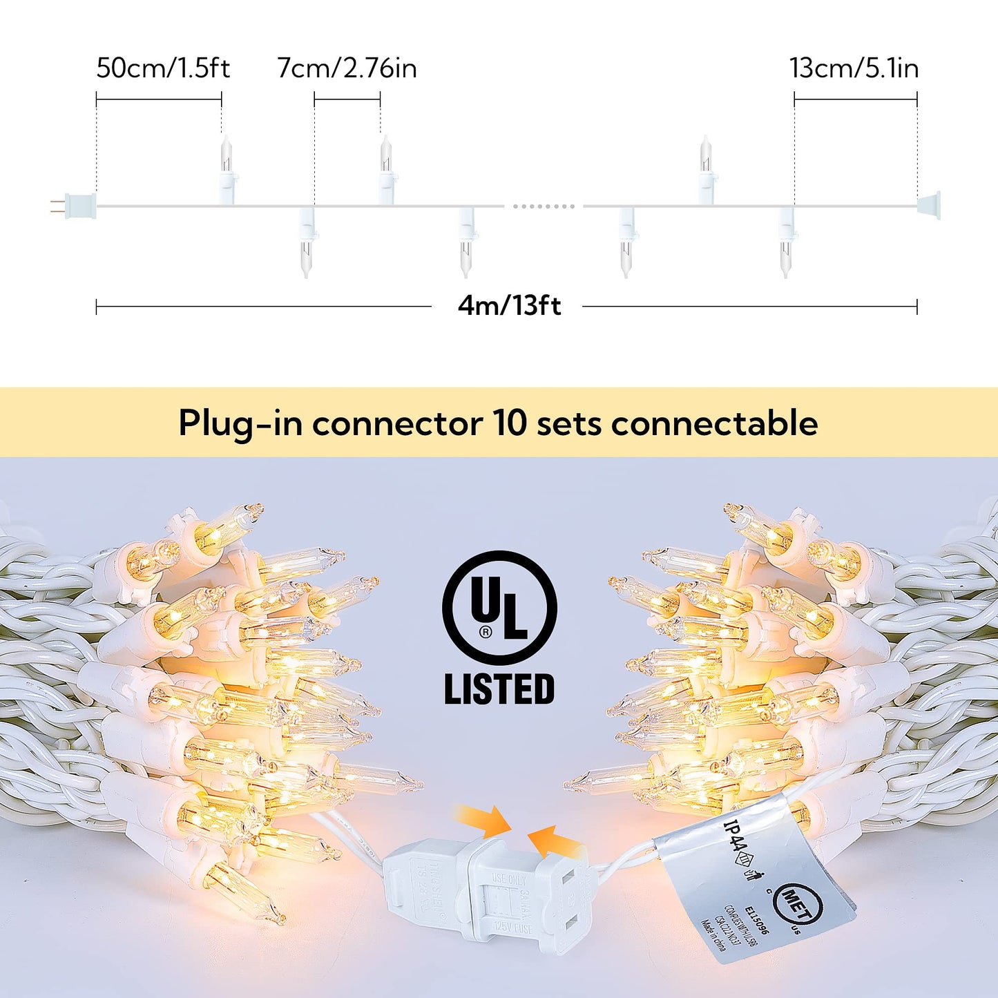 mimigogo Clear Christmas Lights Set with White Wire,50Count 13Feet Incandescent Bulb Mini String Lights for Indoor Christmas Tree Garland Birthday Wedding Party Festival Decoration, Warm White