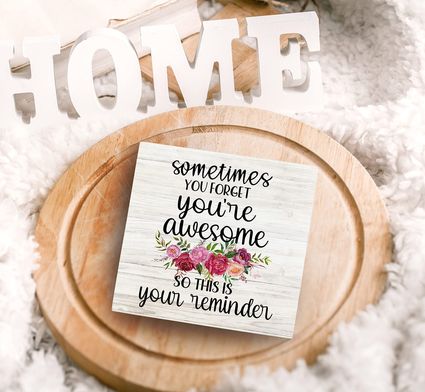 SRADMO Sometimes You Forget You're Awesome So This is Your Reminder Floral Wood Box Sign Desk Decor, Inspirational Wooden Block Box Sign Decoration For Home Office Shelf Table Decor