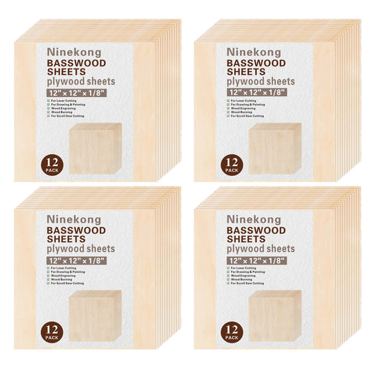 12 Pack Basswood Sheets 1/16 inch,12"x12"x1/16 Plywood Sheets,1.5mm Basswood for Laser Cutting,Laser Engraving Blanks,Thin Natural Unfinished Wood for Crafts,Wood Burning,Scroll Saw Cutting