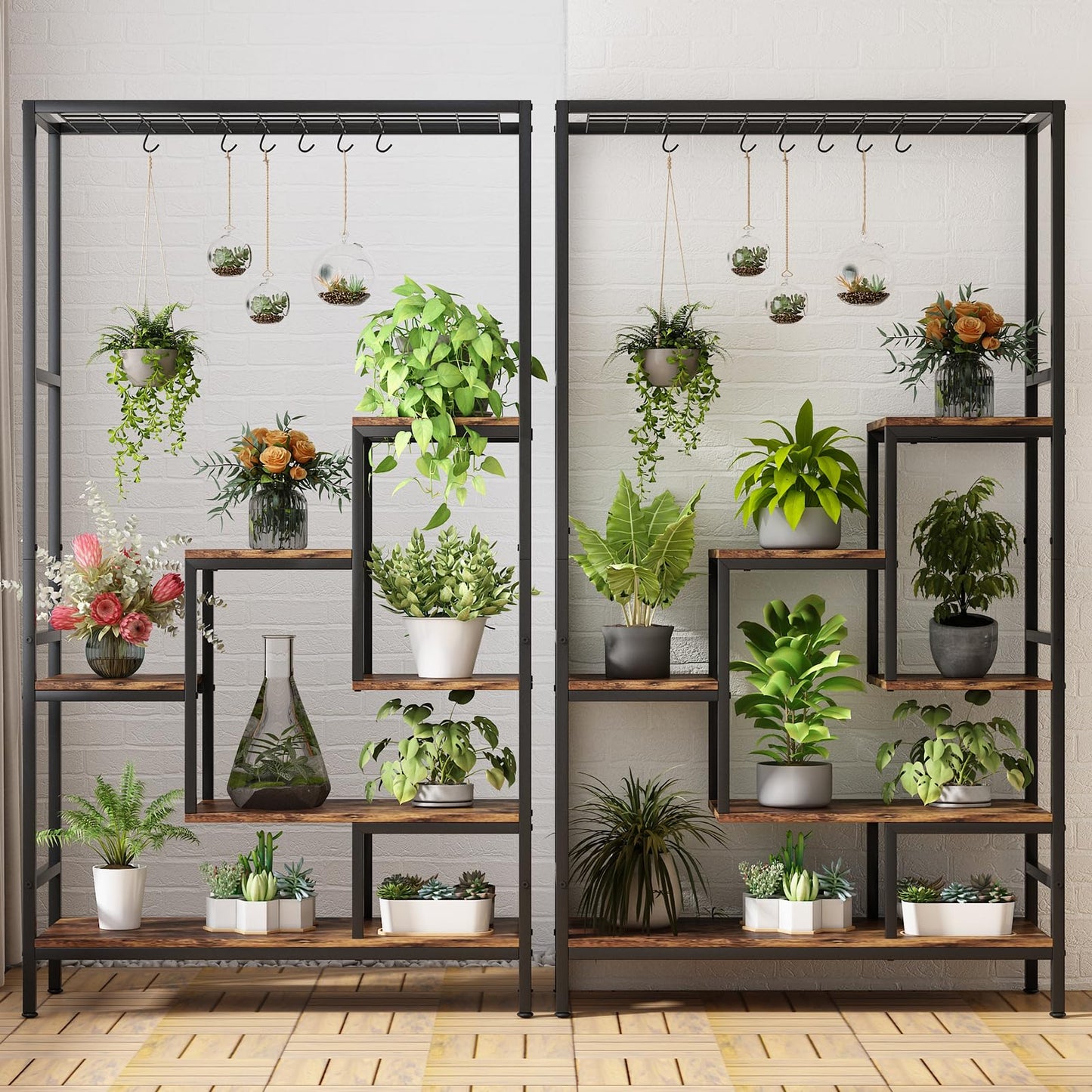 YIZAIJIA Plant Stand Indoor Tall Plant Shelf for Multiple Plants Pots Metal Flower Stand Large Flower Holder for Living Room, Patio, Balcony, Garden Decor, Black (5 Tier Trapezoid-Black)