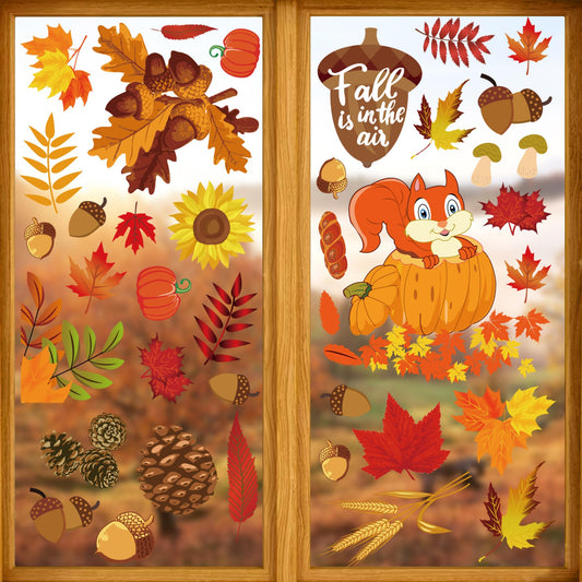 Fall Window Clings for Glass Thanksgiving Clings Decor for Windows Autumn Clings for Windows Fall Window Stickers Thanksgiving Autumn Home Office Decorations for Indoor Outdoor, School Home Supplies