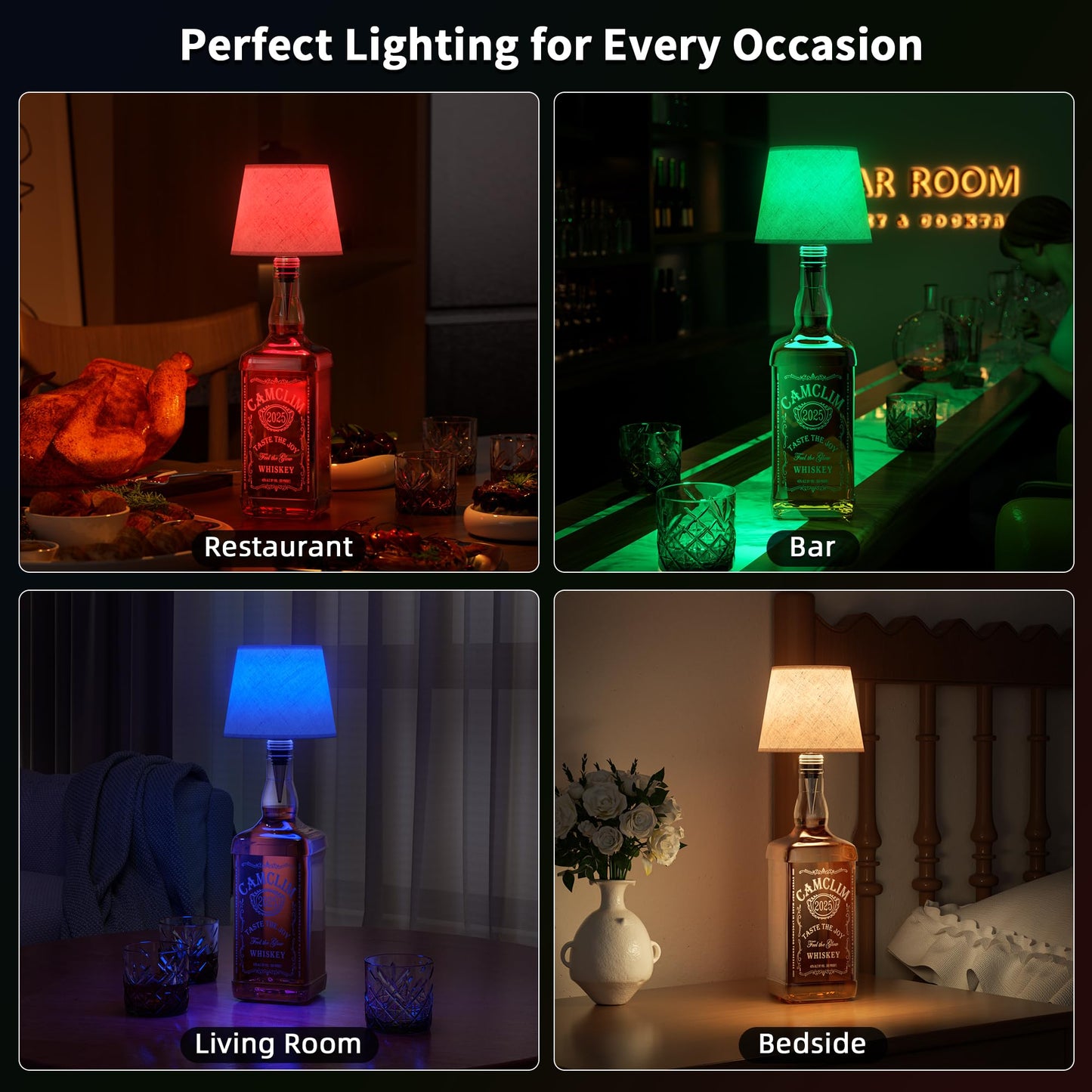 Wireless Wine Bottle Lamp Shade: Liquor Bottle Stopper Light With Remote Control Dimmable Cordless Portable Rechargeable Led Battery Operated Whiskey Bottle Lampshade For Bedside Bar Bedroom Decor
