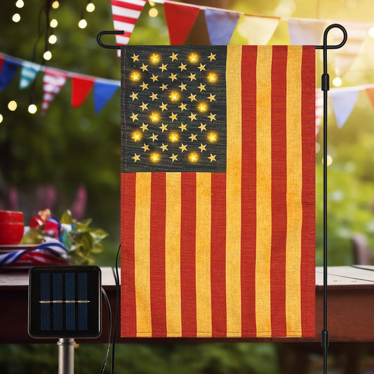 Vigor Home Solar LED Lighted Vintage American Flag Garden Flag Double Sided 12×18 Inch,4th of July USA Flag Yard Lawn Home Patriotic Decoration