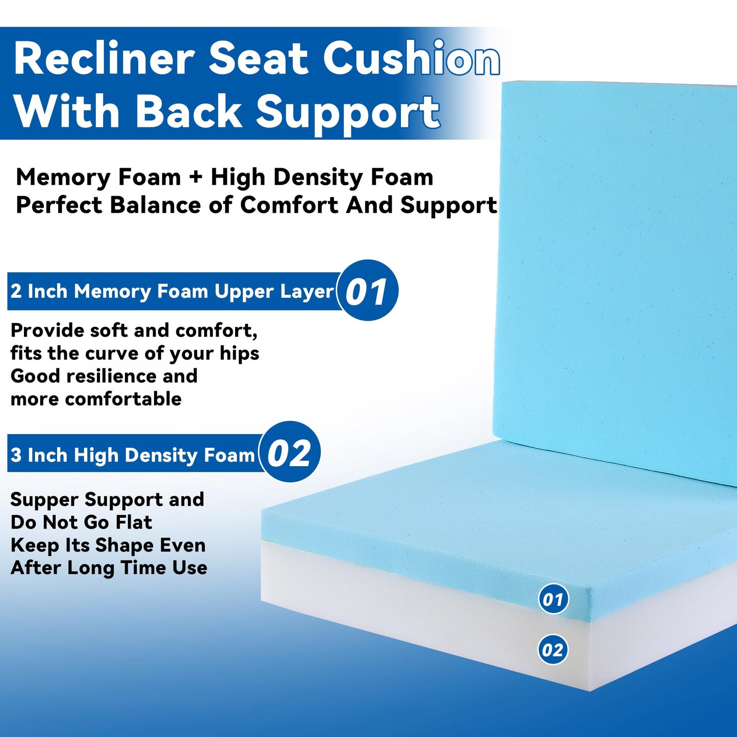 HOMBYS Memory Foam Recliner Seat Cushion for Elderly with Lumbar Support Pillow for Long Sitting, Supportive & Non-Slip Chair Pad with Back Support Cushion for Back & Neck Pain Reduce, Black