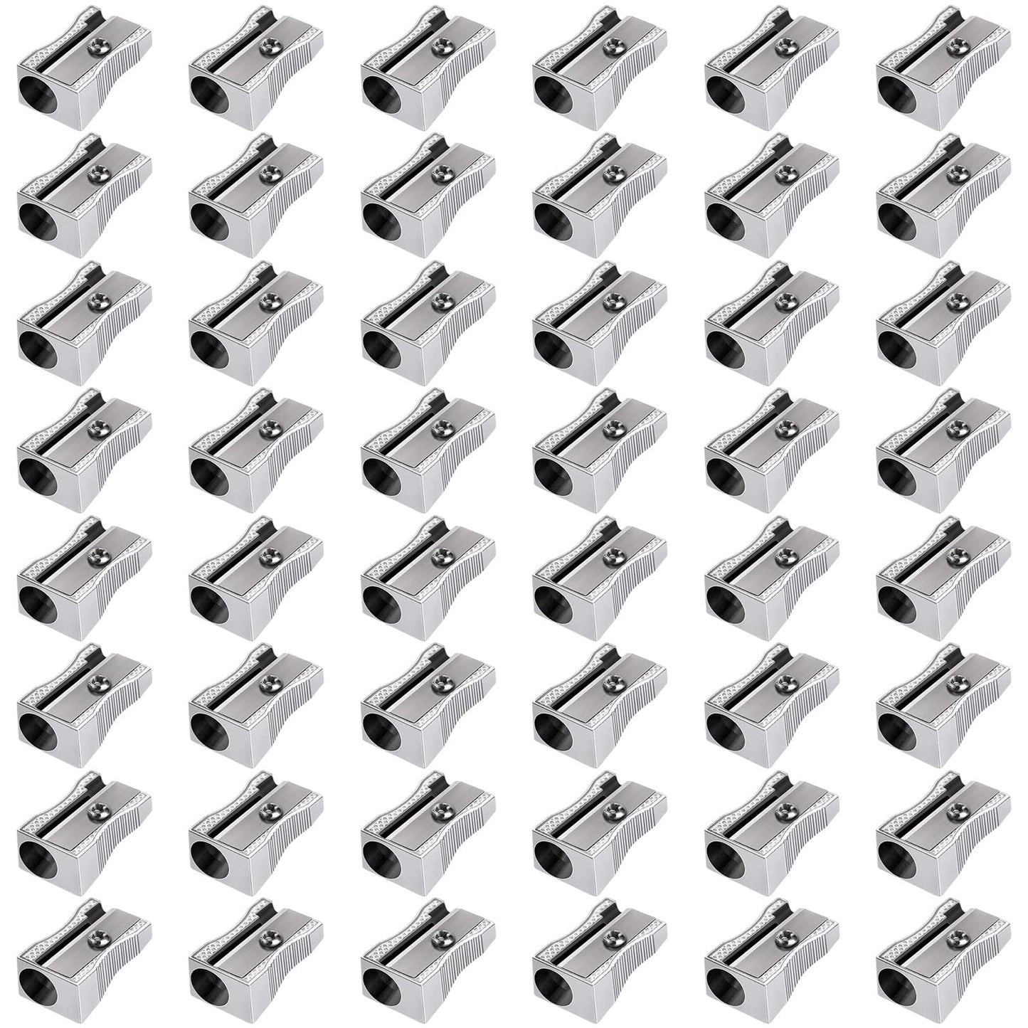 Frienda 48 Pack Metal Pencil Sharpeners Handheld Metal Mini Sharpeners Manual Pencil Sharpeners with Single Hole Aluminum Alloy Sharpener for Standard Size(Silver)