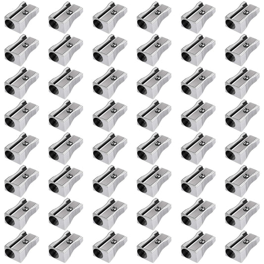 Frienda 48 Pack Metal Pencil Sharpeners Handheld Metal Mini Sharpeners Manual Pencil Sharpeners with Single Hole Aluminum Alloy Sharpener for Standard Size(Silver)