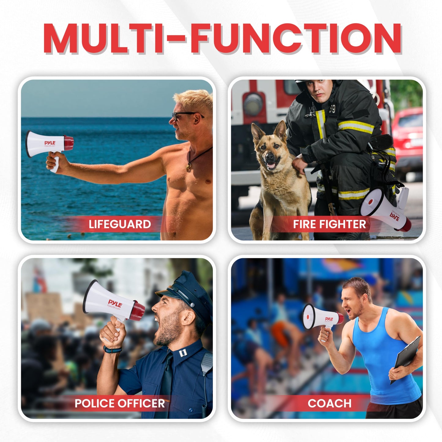 Pyle 20W Megaphone Bullhorn - 5.4'' x 8.6'' Portable Megaphone, Projection Range Up to 800 Sq. Yards, Voice Talking & Siren Alert, Shoulder Strap, Battery Operated, (White)