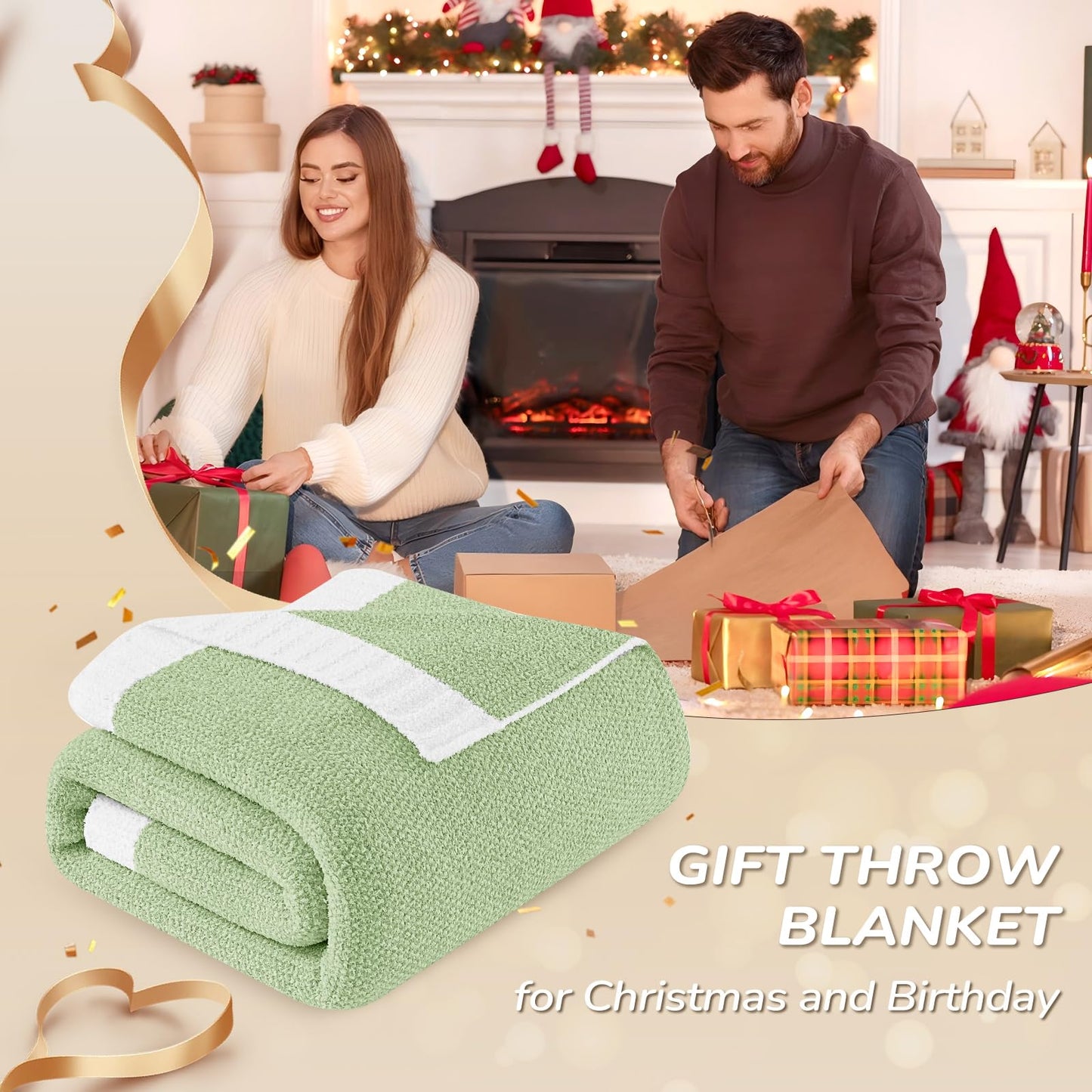 Basic Beyond Heather Green Throw Blanket for Couch, Super Soft Fluffy Blanket, Cozy Fuzzy Throw Blankets for Bed, Sofa, Chair, 50x60