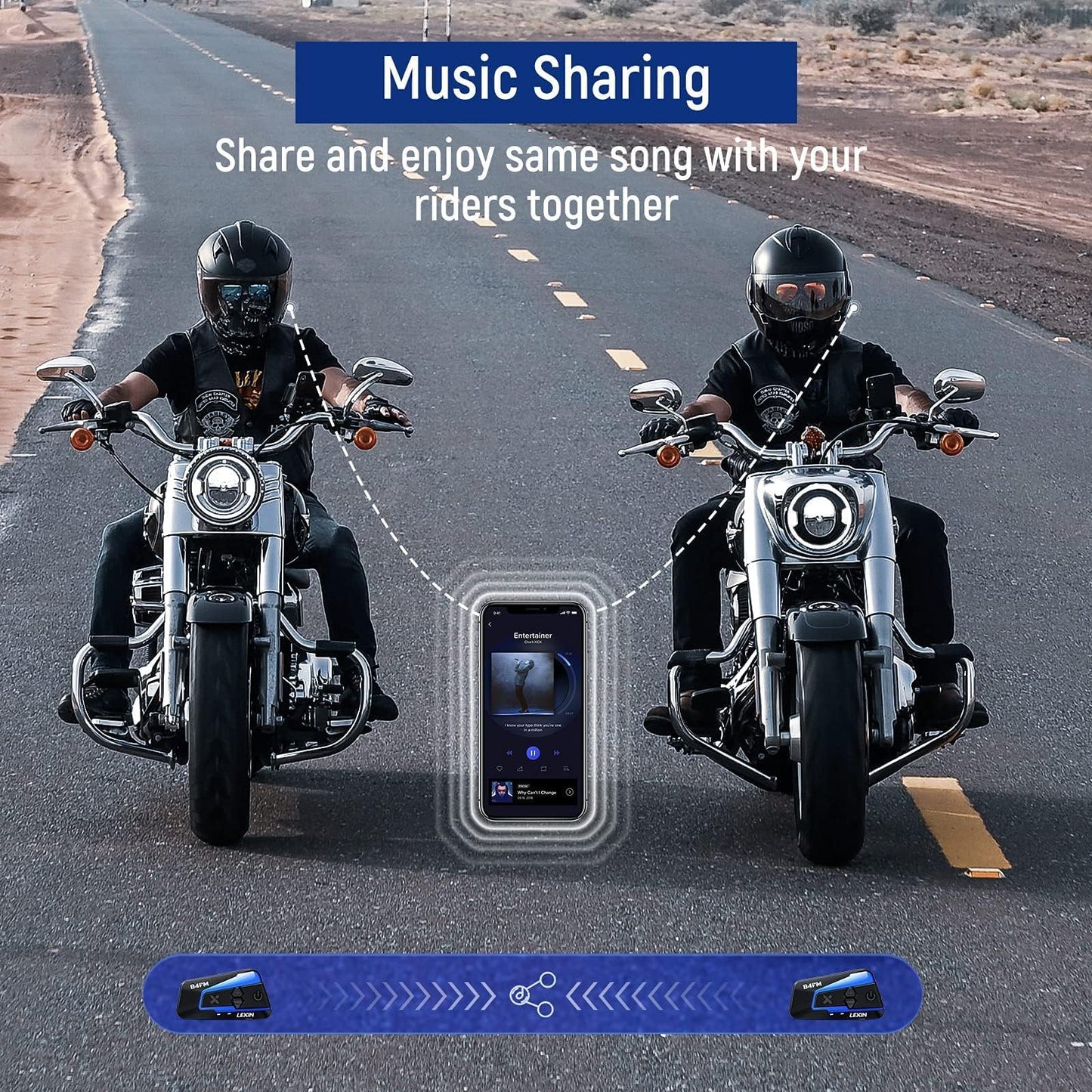 LEXIN B4FM Motorcycle Bluetooth Headset, 10 Riders Helmet Bluetooth Intercom, Universal IP67 Communication Systems with Music Sharing, Noise Cancellation, FM Radio, Fit for Snowmobile, 2 Pack