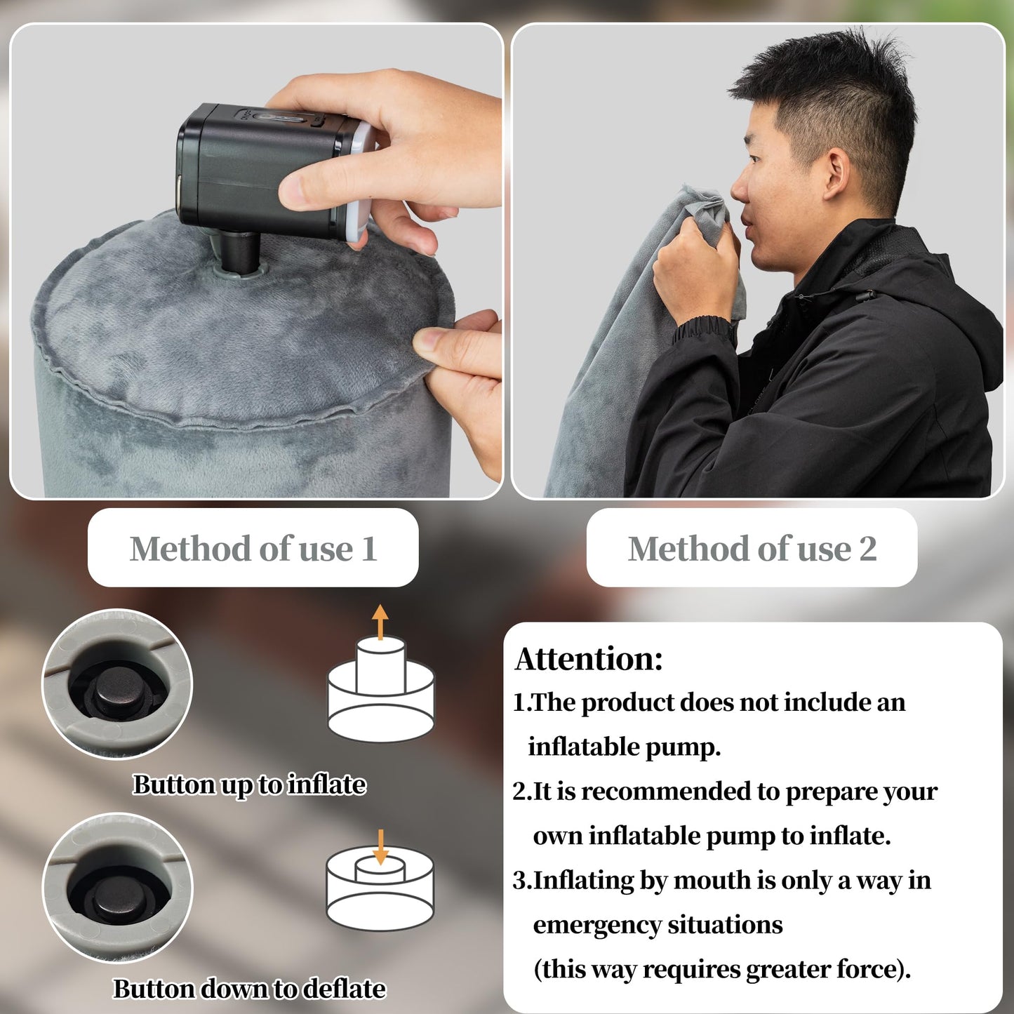 YEEKORO Long Body Pillow for Adults Teenager, Inflatable Full Body Pillow, Multifunctional Side Sleeper Pillows, Round Bolster Pillow for Bed (Grey, 90cm/35.43inch)