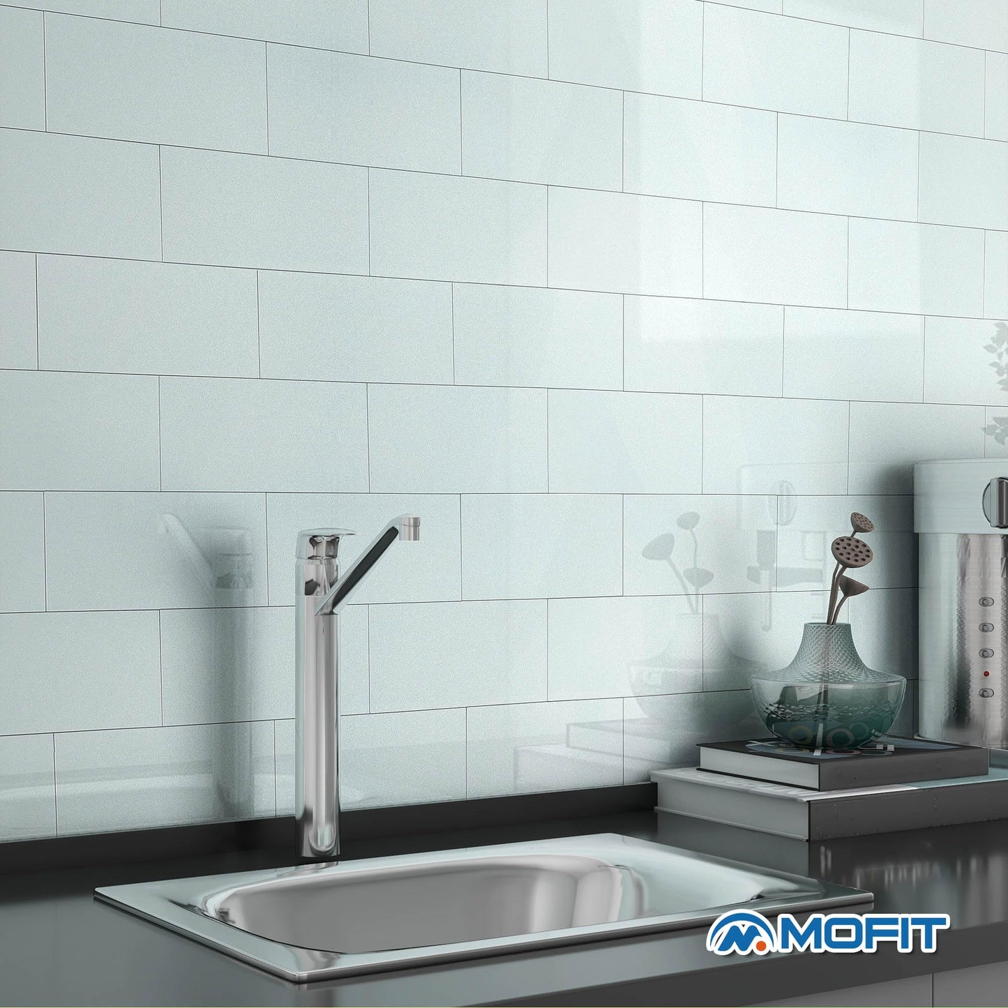 M MOFIT Subway Tile Peel and Stick Backsplash for Kitchen Polished,Individual Tile Stickers Large Wall Tiles Waterpoof Bathroom CM 10x20(Green 23 PCS)