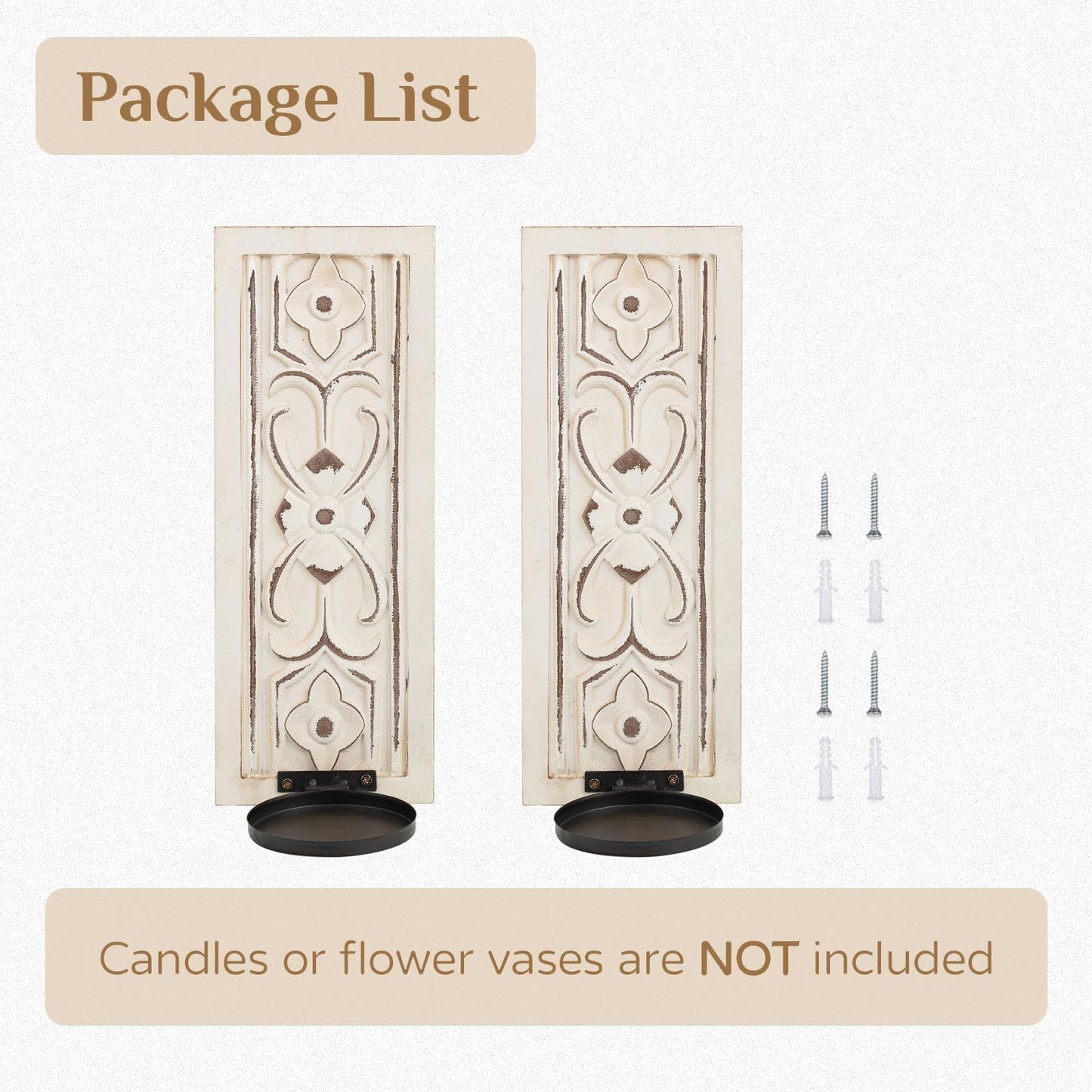 Rustic Candle Sconces Wall Decor Set of 2 - Walasis Wood Wall Candle Holders for Farmhouse White Boho Candle Sconce Art Distressed Thickened Pillar Candles Holder for Bathroom