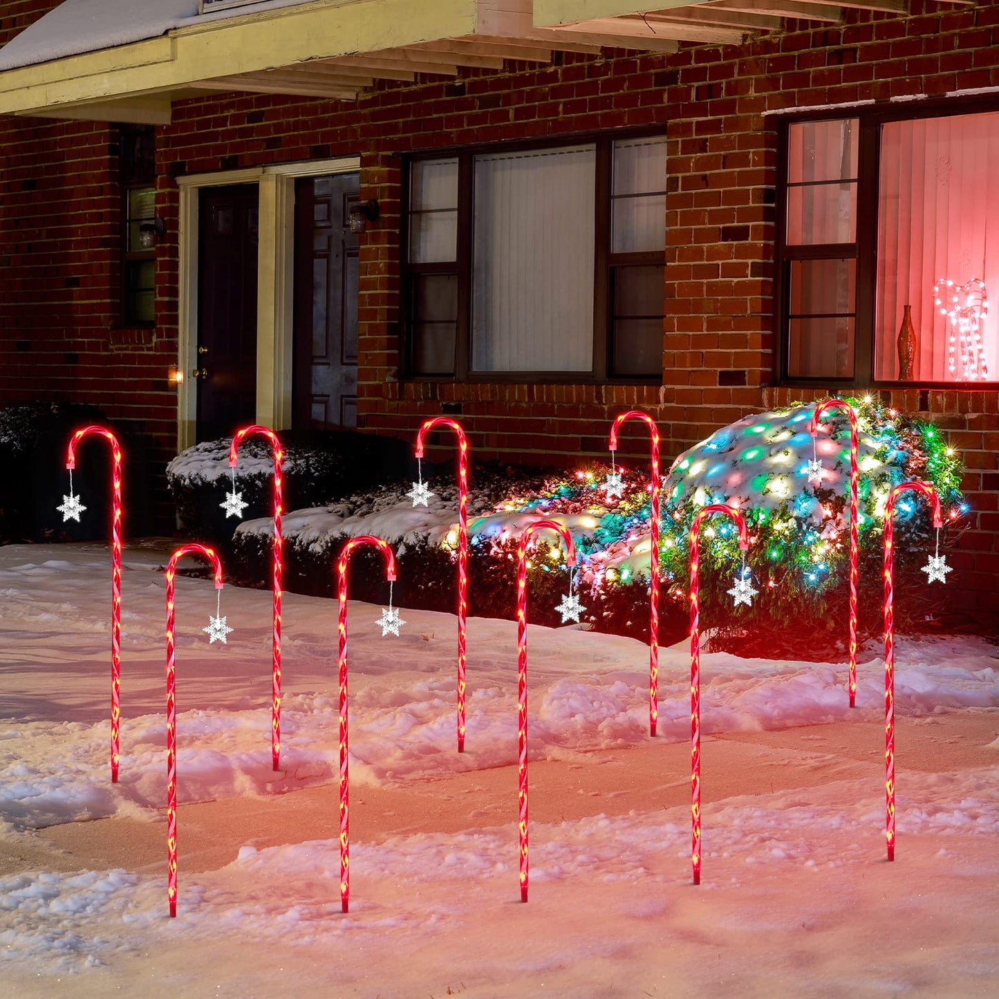 JUSTPRO 10 Pack 33" 160LED Candy Cane with Snowflake Lawn Stake Light , Christmas Candy Cane Lights - Pathway Markers Christmas Outdoor Yard Decorations with 11-Functions (RED and White )