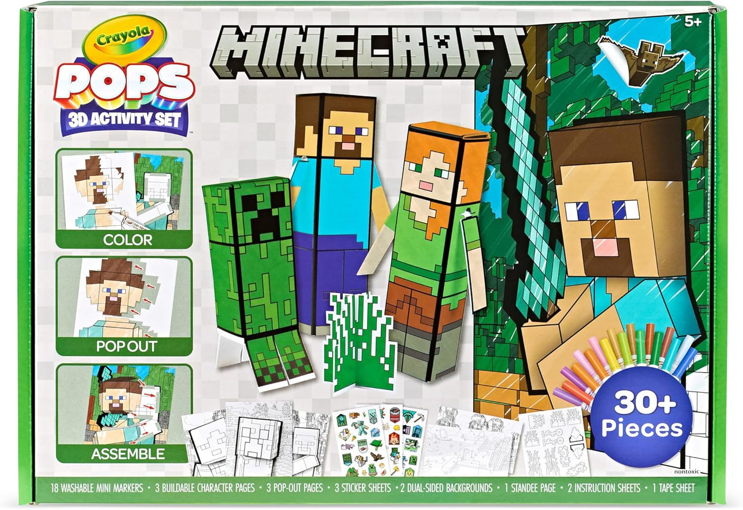 Crayola Minecraft, POPs 3D Kids Art Set, Coloring Book Alternative, Gift for Boys & Girls, Ages 6+