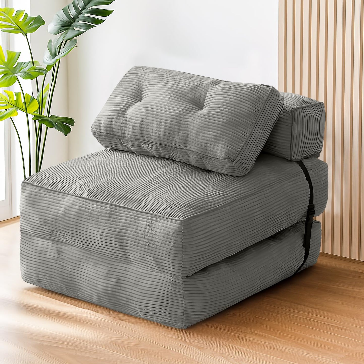 tantohom Folding Sofa Bed, Convertible Sleeper Chair with Pillow Foldable Mattress with Back Support,Space-Saving Sofa for Living Room,Bedroom (Gray)