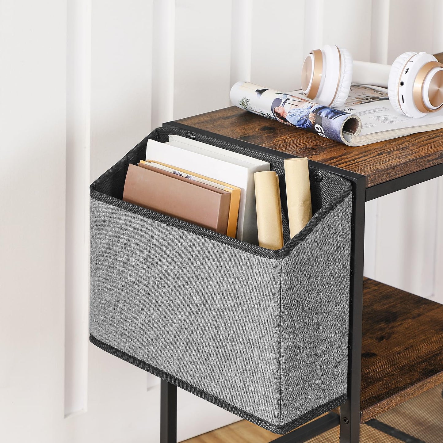 MAHANCRIS Printer Stand with Storage Bag, 3-Tier Mobile Under Desk Printer Cart with Wheels, Wood Rolling Printer Table, Organizer Shelf for Study, Office, Living Room, Rustic Brown PTHR2201