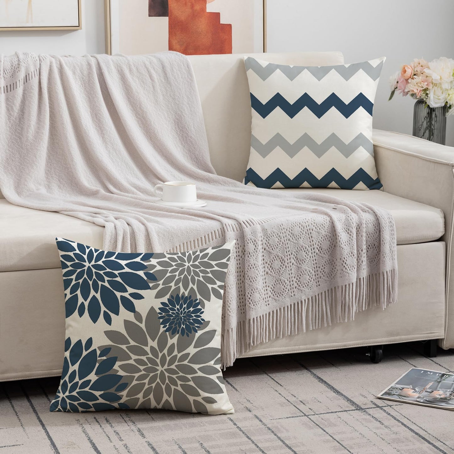 Mimkus Blue Farmhouse Pillow Cover 18 x 18 Inch Set of 4 Spring Summer Throw Pillow Covers Double-Sided Printing Pillow Case for Sofa Home Decor