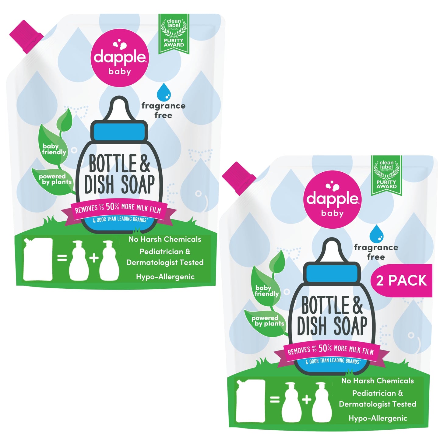 Dapple Baby Bottle Soap, Hypoallergenic Dish Soap for Baby Bottles, Powered by Plants, 1 Pump Included, Packaging May Vary, Fragrance Free, 16.9 Fl Oz (Pack of 3)