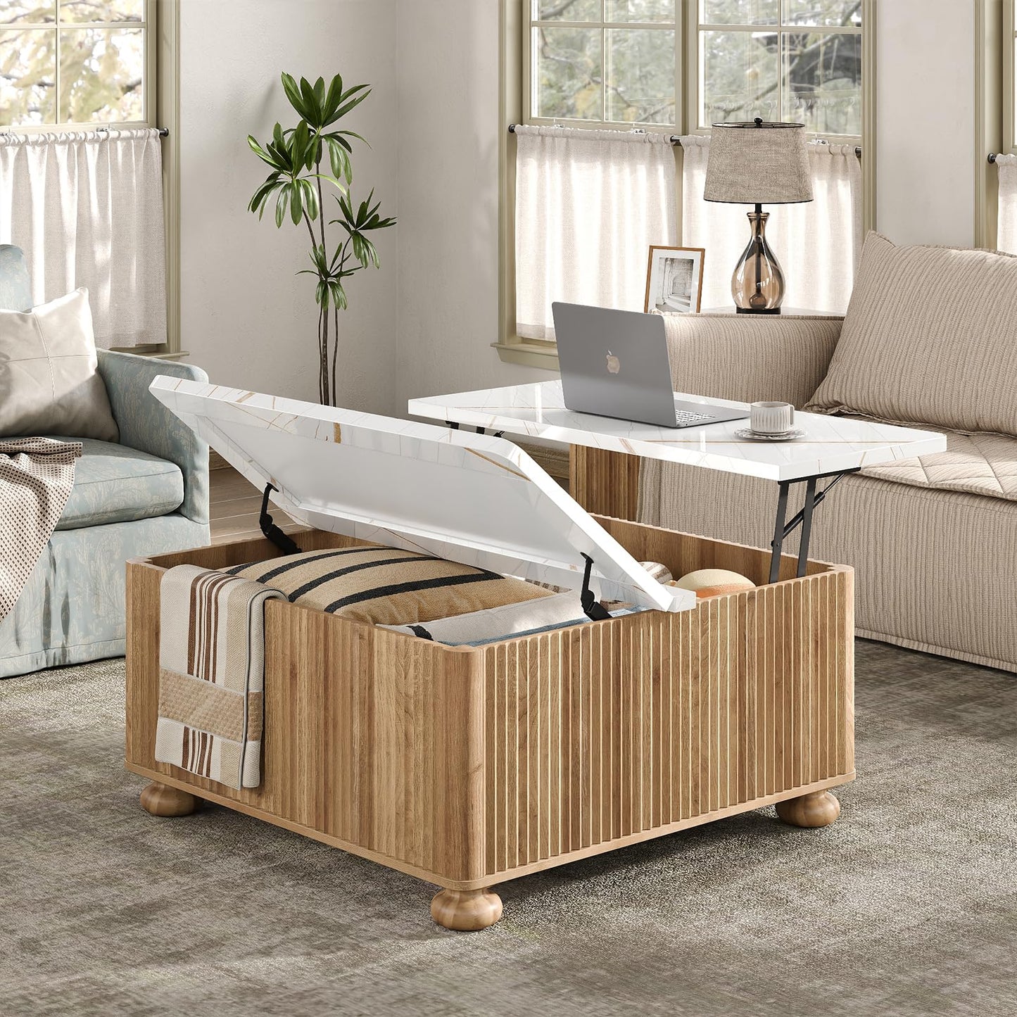 Yanosaku Lift Top Coffee Tables for Living Room, Square Coffee Table with Storage, Living Room Center Tables with Large Hidden Space for Bedroom, Home Office, Studio