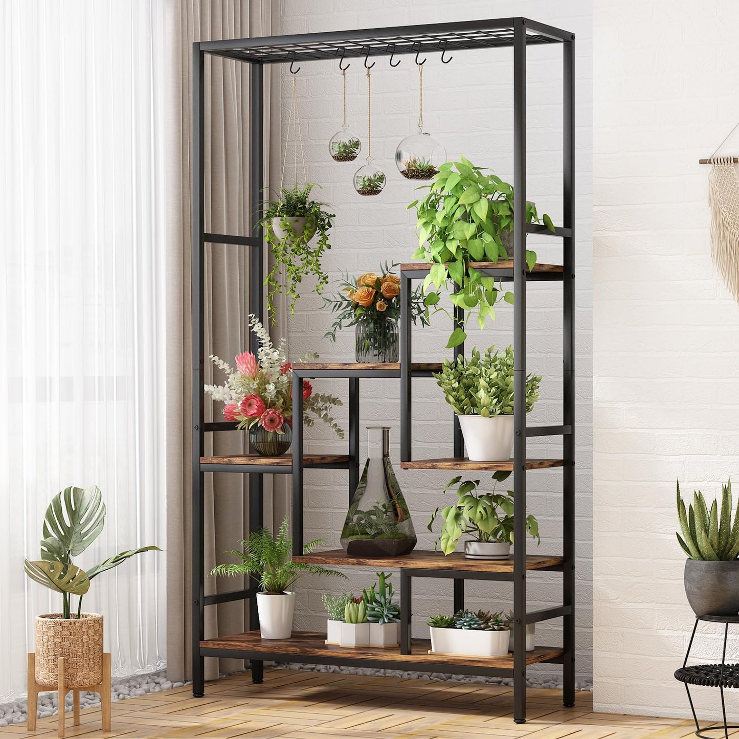 YIZAIJIA Plant Stand Indoor Tall Plant Shelf for Multiple Plants Pots Metal Flower Stand Large Flower Holder for Living Room, Patio, Balcony, Garden Decor, Black (5 Tier Trapezoid-Black)