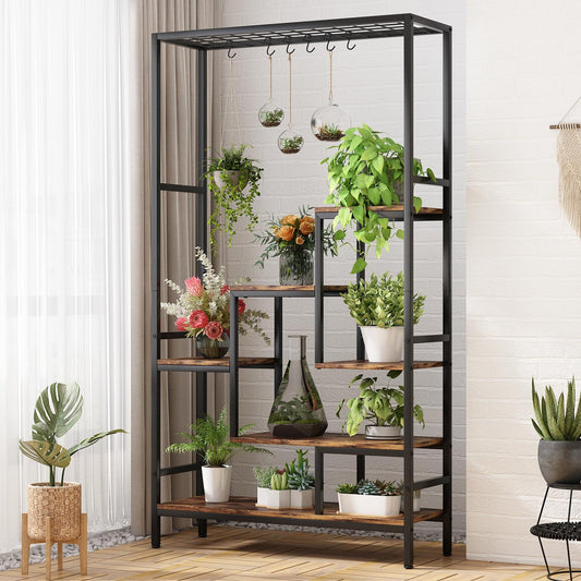 YIZAIJIA Plant Stand Indoor Tall Plant Shelf for Multiple Plants Pots Metal Flower Stand Large Flower Holder for Living Room, Patio, Balcony, Garden Decor, Black (5 Tier Trapezoid-Black)