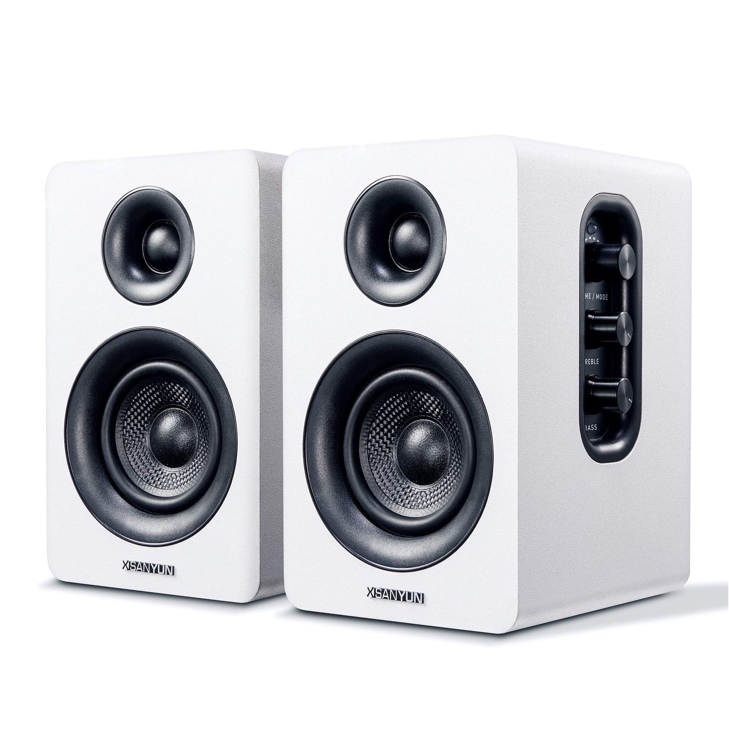 SW208 3" Active Bluetooth 5.0 Bookshelf Speakers – 60W Carbon Fiber Speaker Unit - Built-in 24bit DAC Dynamic 3D Surround Sound 2.0 Computer PC Monitor Gaming (Pair, White)