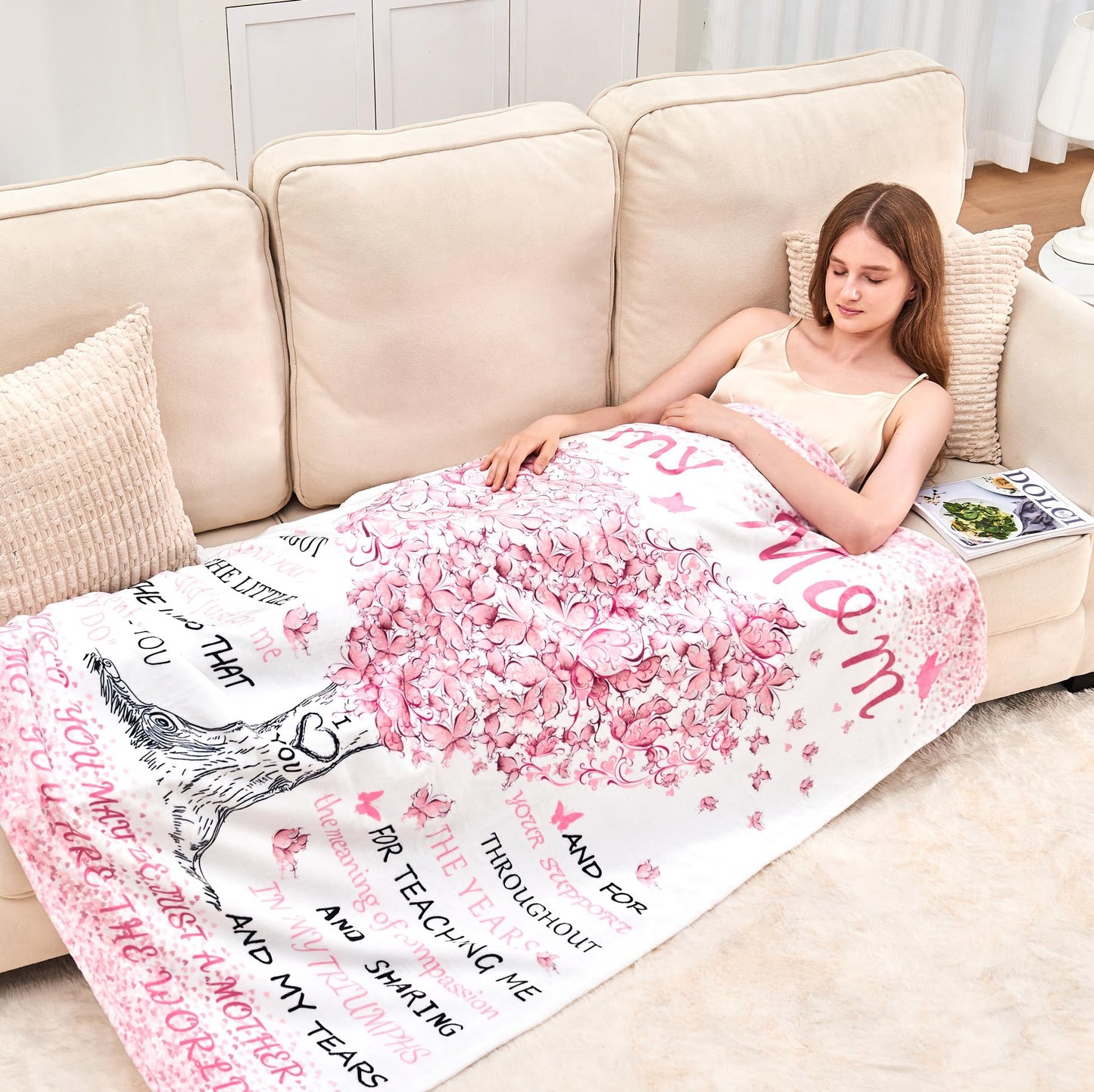 Mom Gifts Blanket from Daughter Son,Super Soft Flannel Throw Blanket 60" X 50",Gifts Blanket for Birthday Mother's Day Christmas Valentine Thanksgiving Anniversaries,for Sofa,Office Chair,Bed