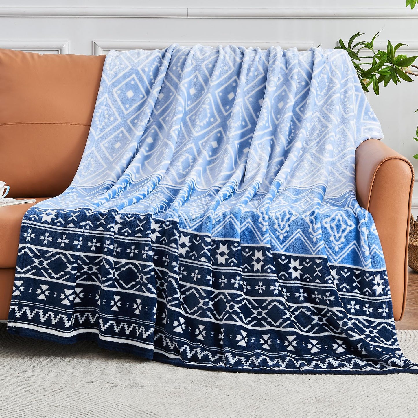 Gogreen Cozy Flannel Blanket Printed -Throw Size Bed Blanket for Home Decoration - Ultra Soft, Lightweight, Microfiber Throws (Throw - 50" x 60", Blue Classical)