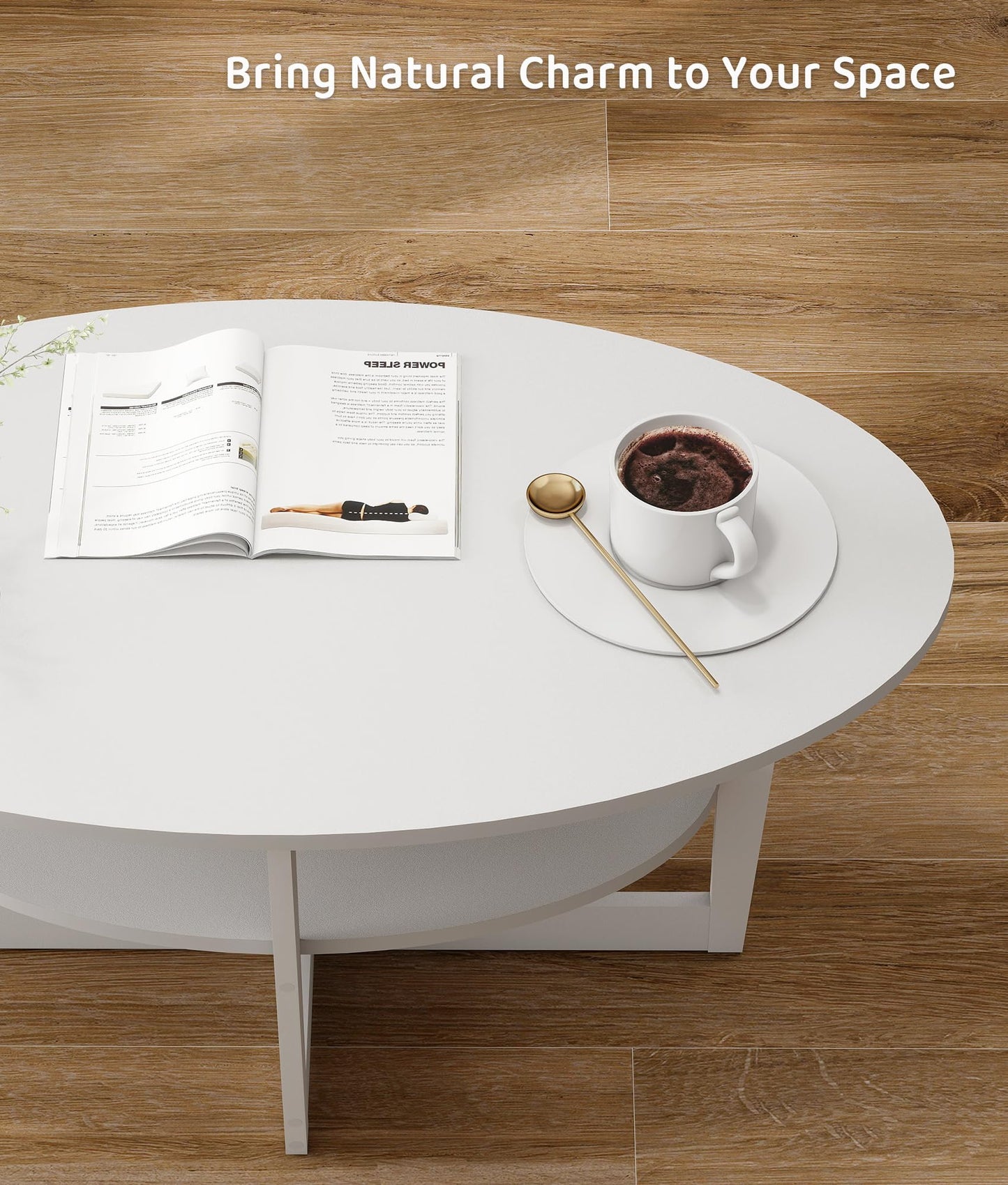 VPSMAT Coffee Table for Living Room, 2-Tier Round Wood Center Table with Storage Shelf Modern Design Home Furniture for Apartment White